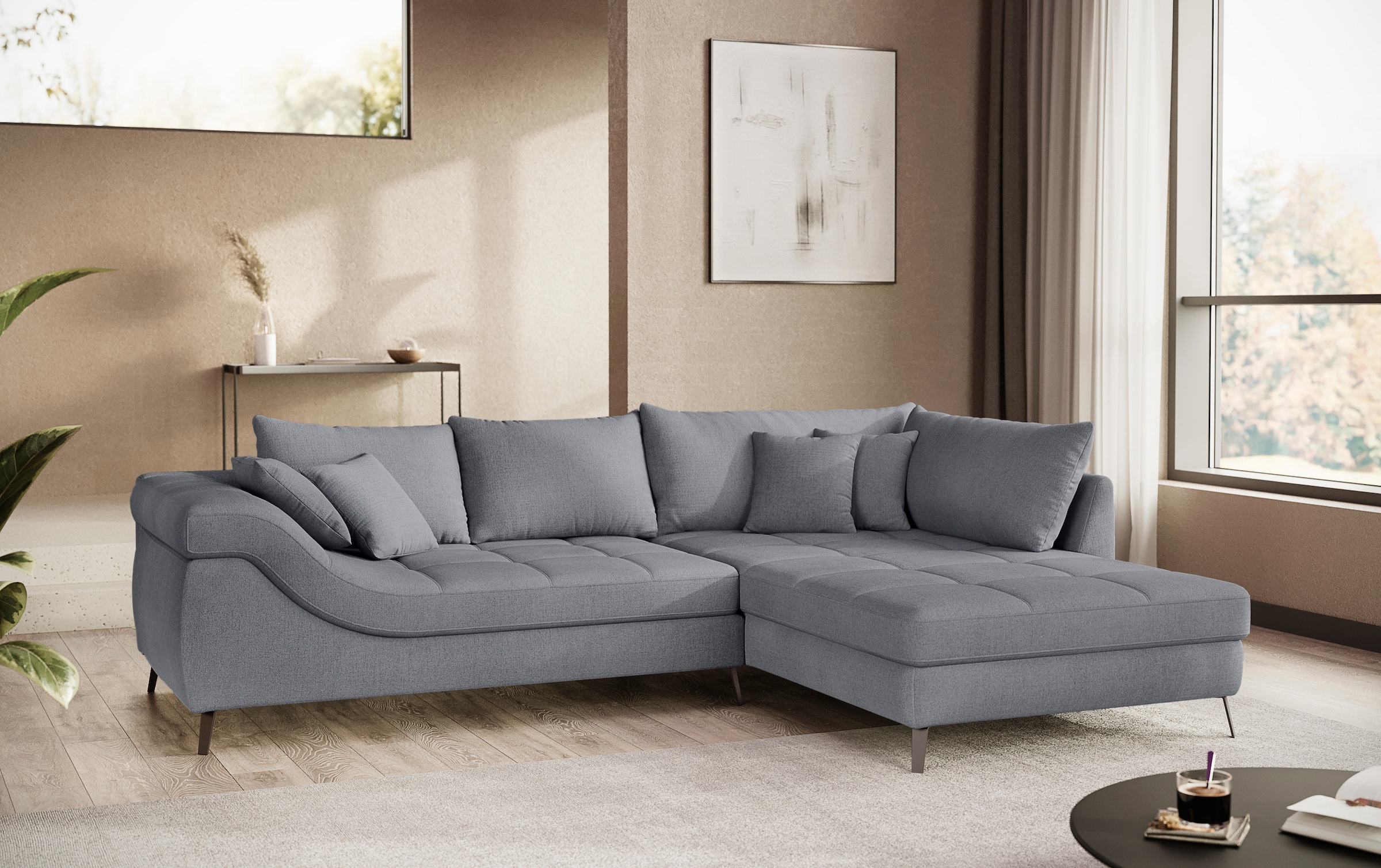 Mr. Couch Ecksofa »Portofino L-Form«, 4 Bezugsqualitäten, 13,5 cm hohe Metall-Profilfüße in matt-schwarz