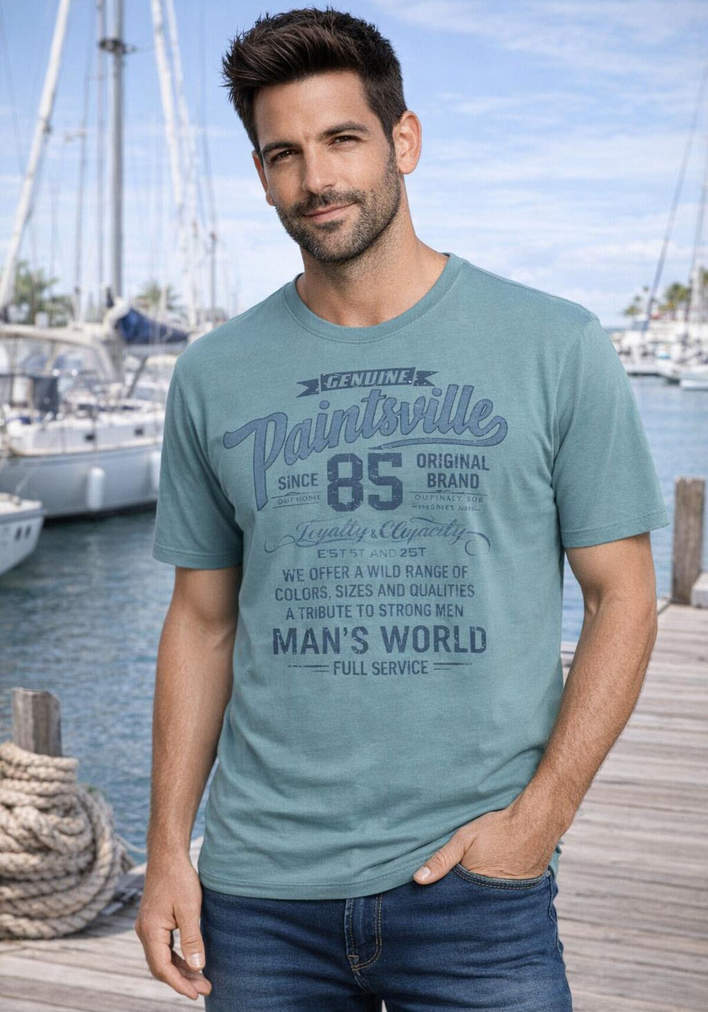Mans World T-Shirt Kurzarm, mit stylischem Print, Rundhalsausschnitt, aus Baumwolle