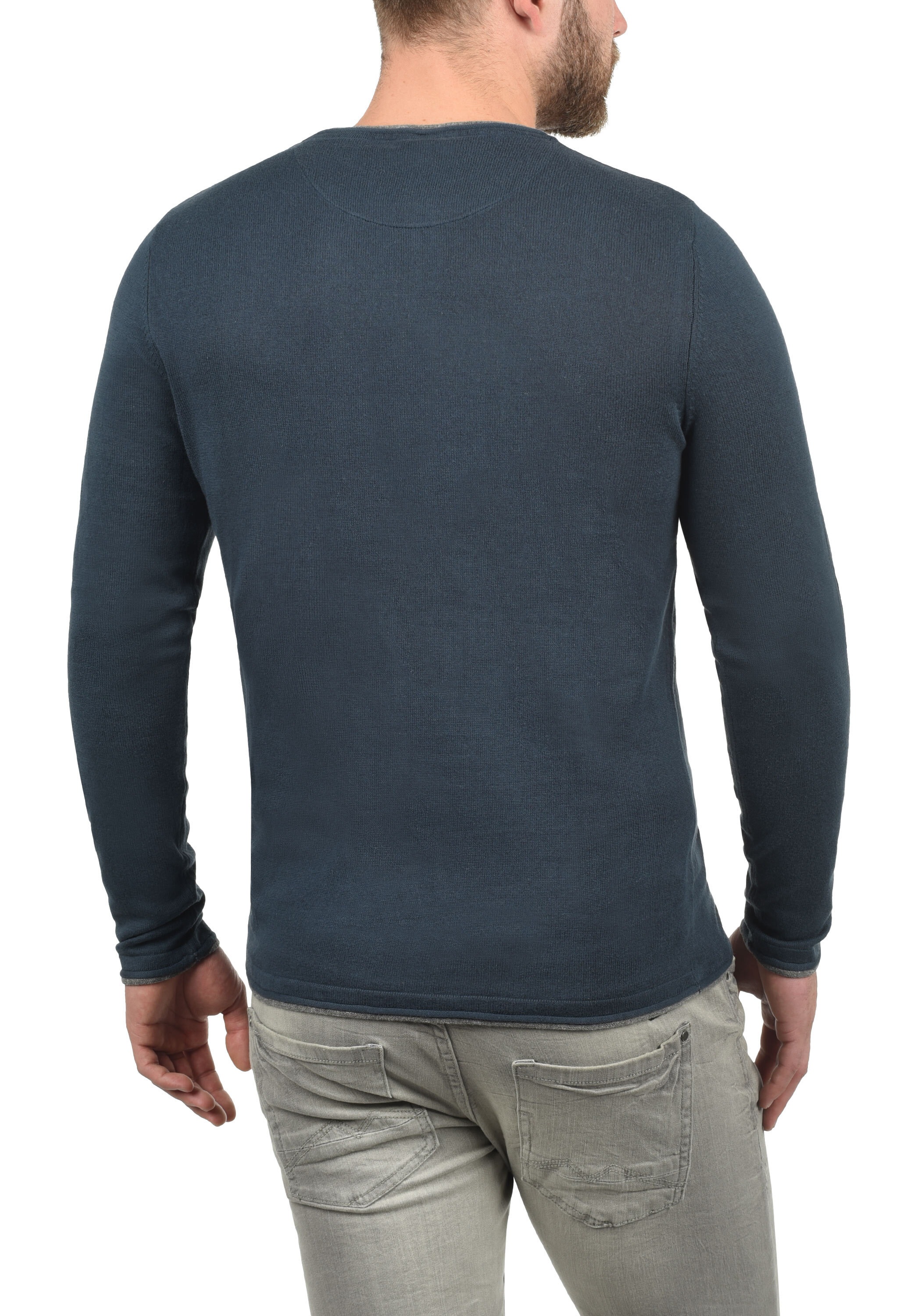 Rundhalspullover BLEND "BHOdin", Herren, Gr. XXL, blau (mood indigo blau), Feinstrick, 50% Baumwolle, 50% Polyacryl, unifarben, regular fit, Rundhals, eingesetzt, Pullover Rundhalspullover, Strickpullover mit aufgerollten Abschlüssen 6