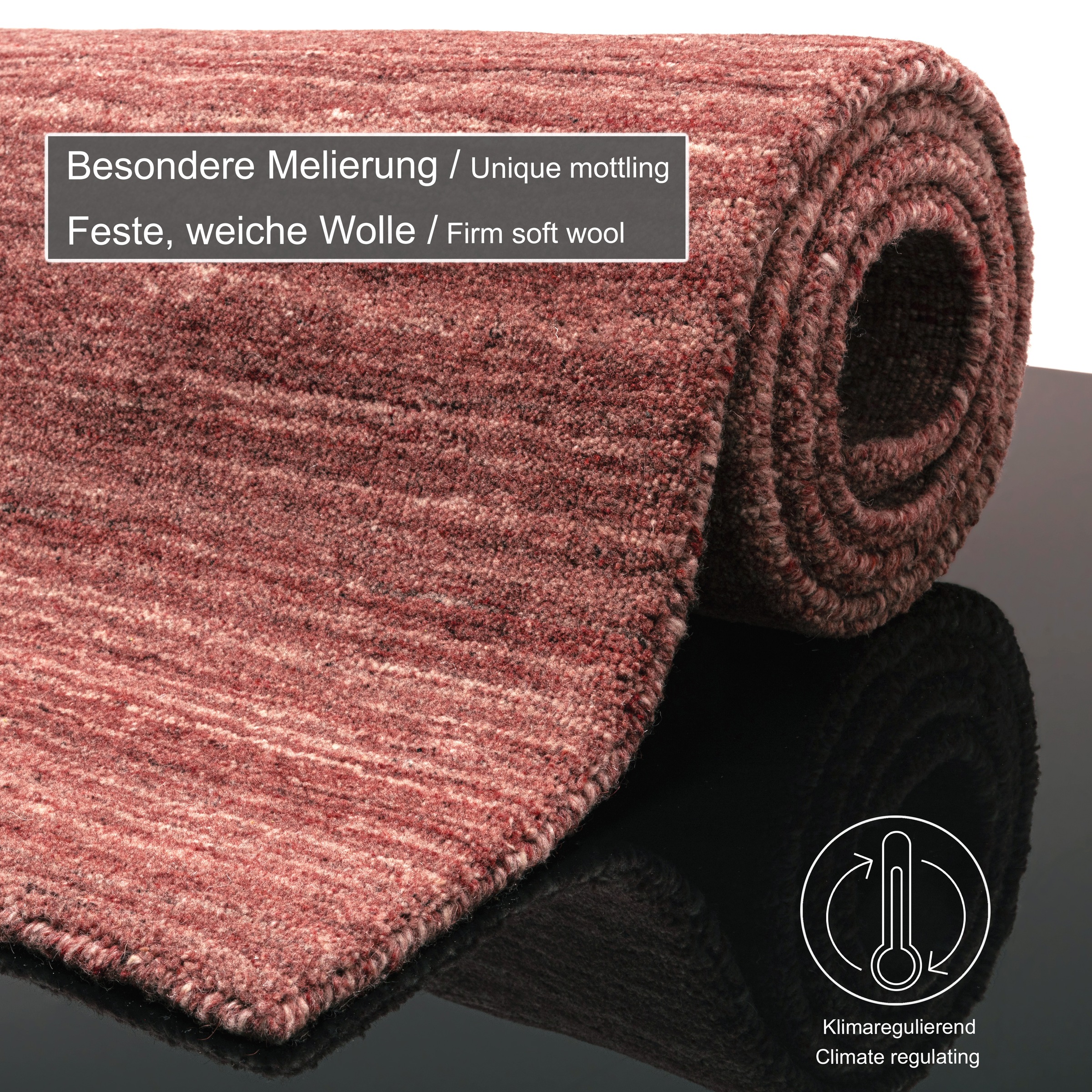 Wollteppich THEKO "Pure UNI", rot, B:60cm H:14mm L:90cm, Schurwolle, Teppiche, Handwebteppich, meliert, reine Wolle, handgewebt 3