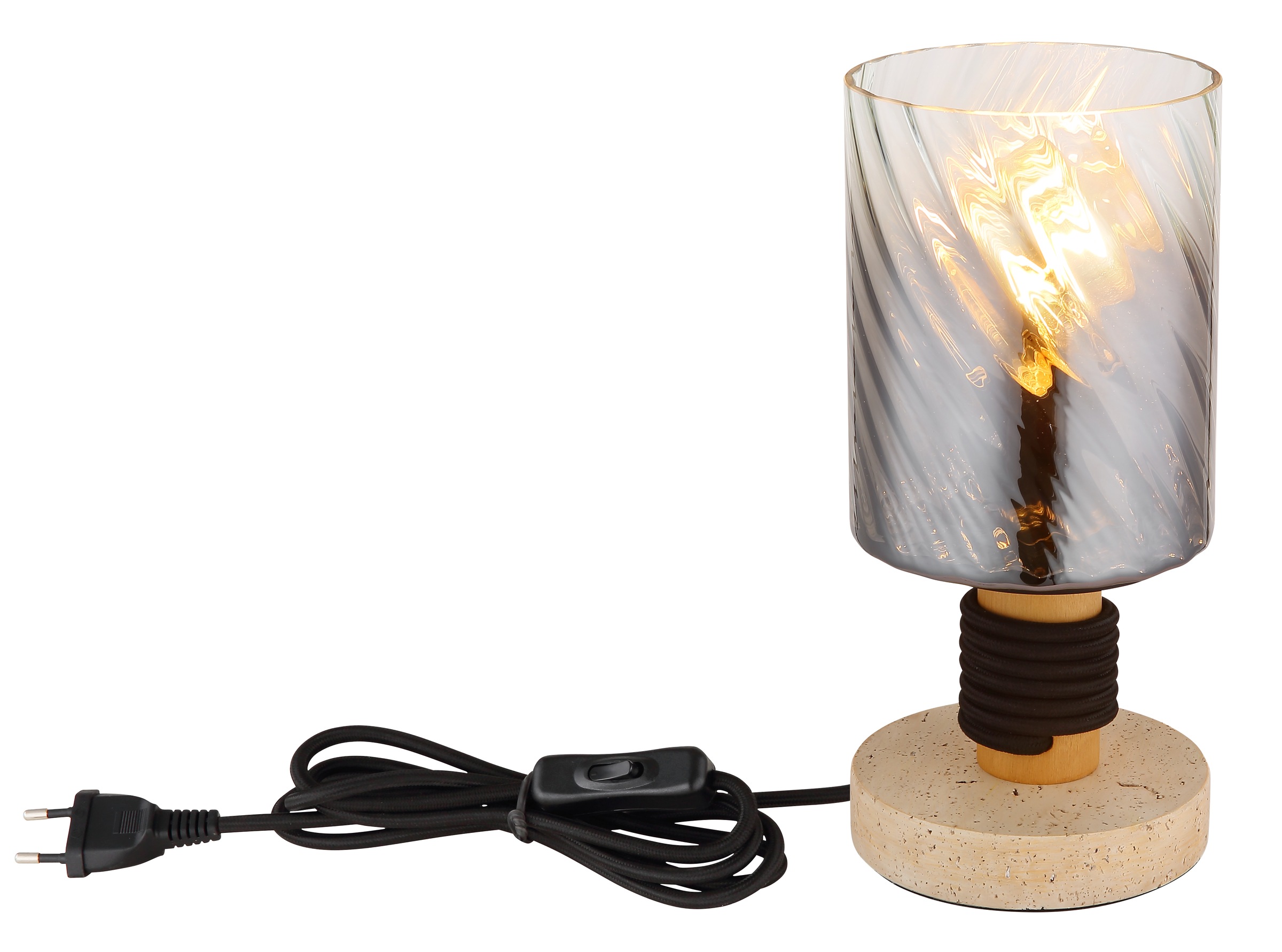 GLOBO LIGHTING Tischleuchte »OSBORNE« E27 1 Stk. Tischleuchte Beton/Holz, Rauchglas, Wippschalter, E27
