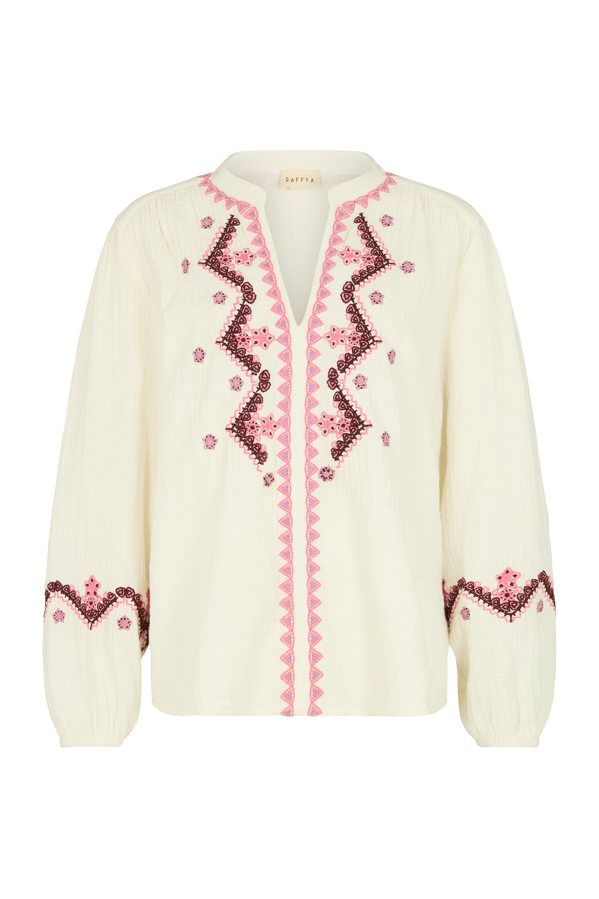 RAFFYA Hemdbluse "Dina V-Neck Embroidered Blouse Damen" günstig online kaufen
