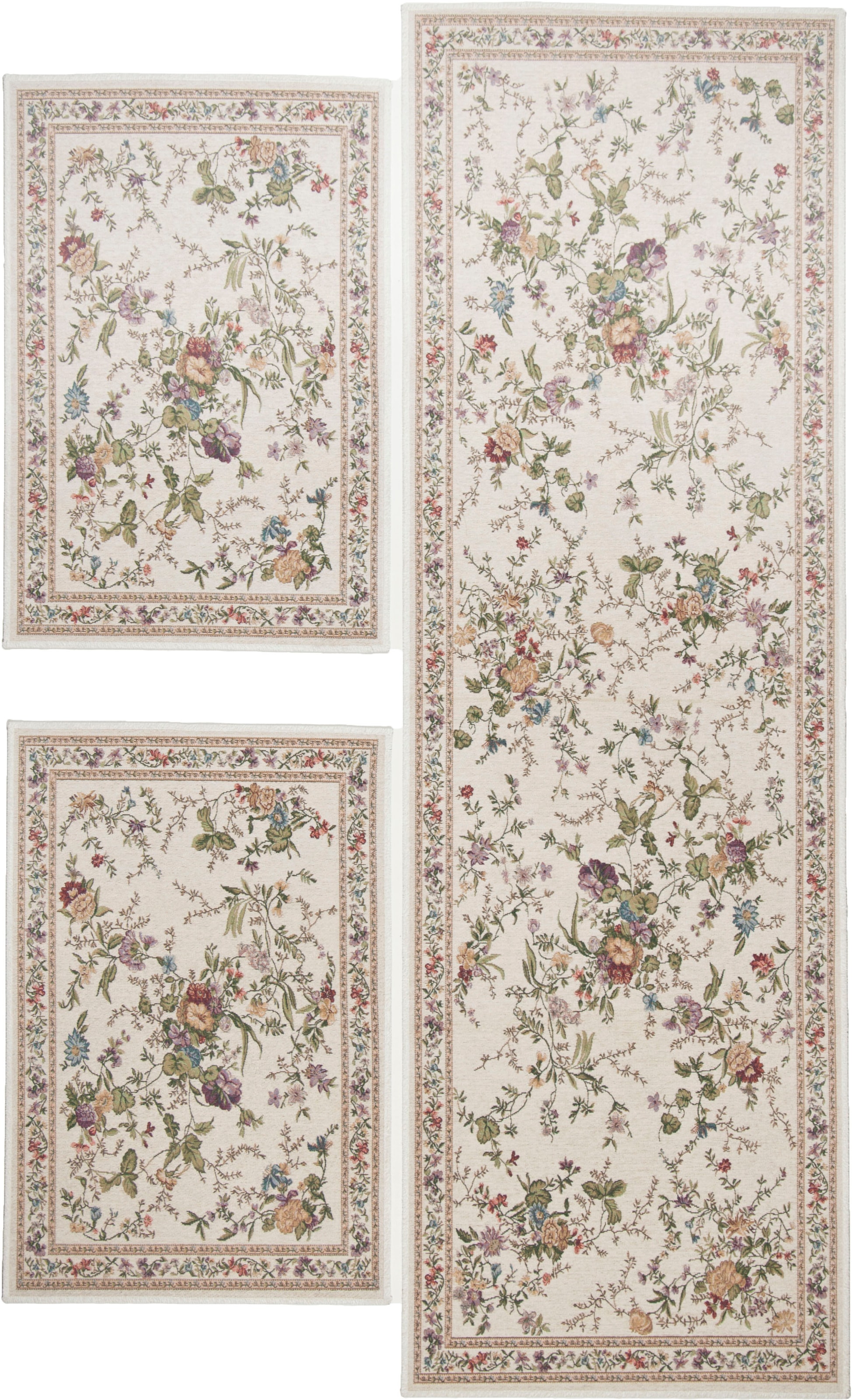 THEKO Bettumrandung "Flomi Sagrini" Höhe 3 mm 3 Stk. tlg. Teppich-Set, Flachgewebe, Pastell-Farben, Blumen Design, mit Bordüre