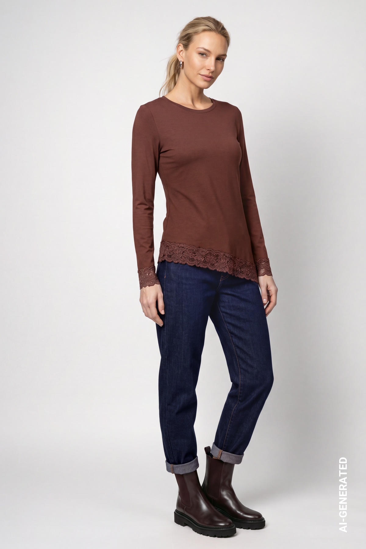 Monari Langarmshirt »Shirt Spitzensaum« Regular fit mit Spitzenkante