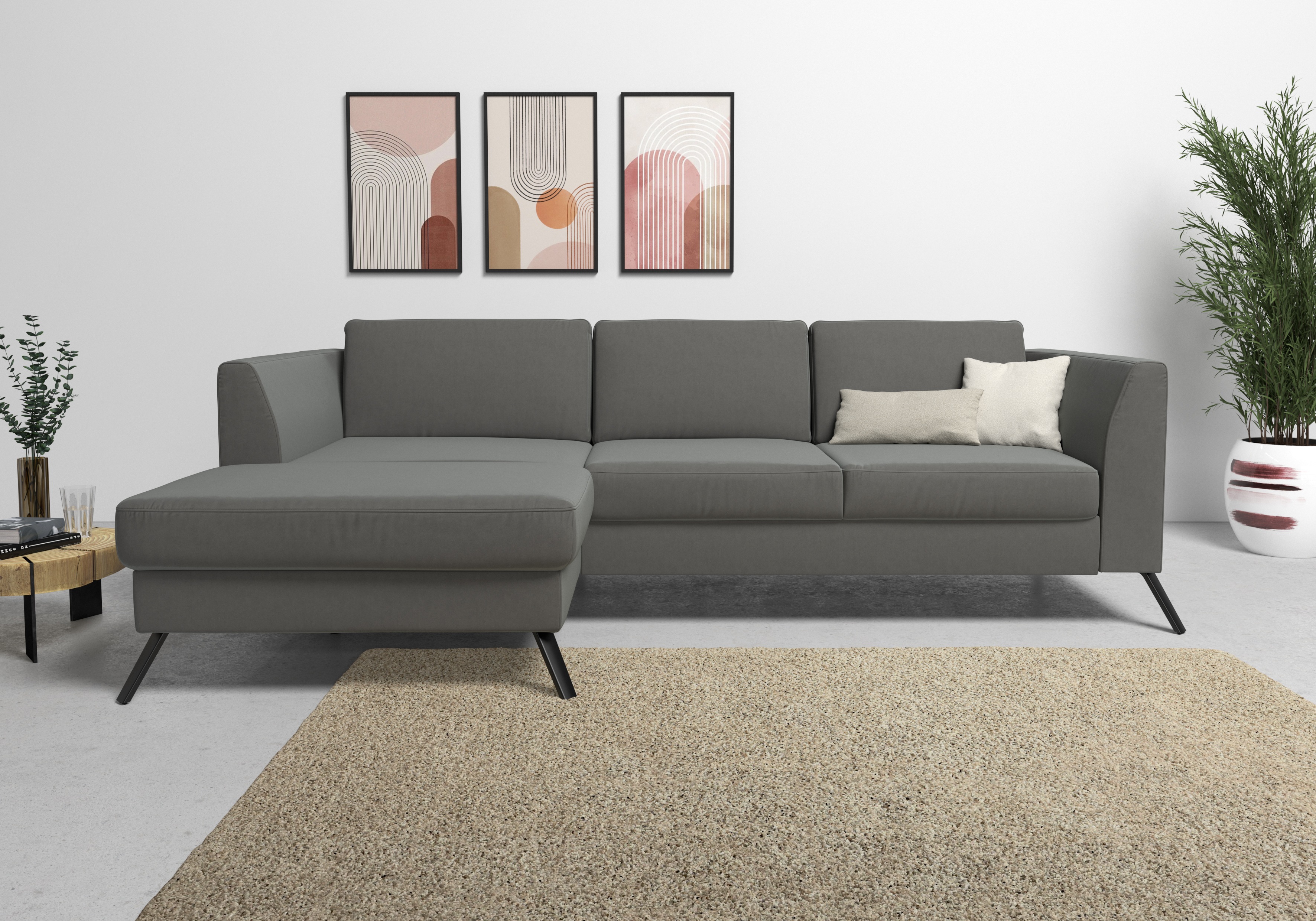 Thumbnail - sit&more Ecksofa "Olsen L-Form", inklusive Sitztiefenverstellung, wahlweise mit Bettfunktion, 15cm hoch