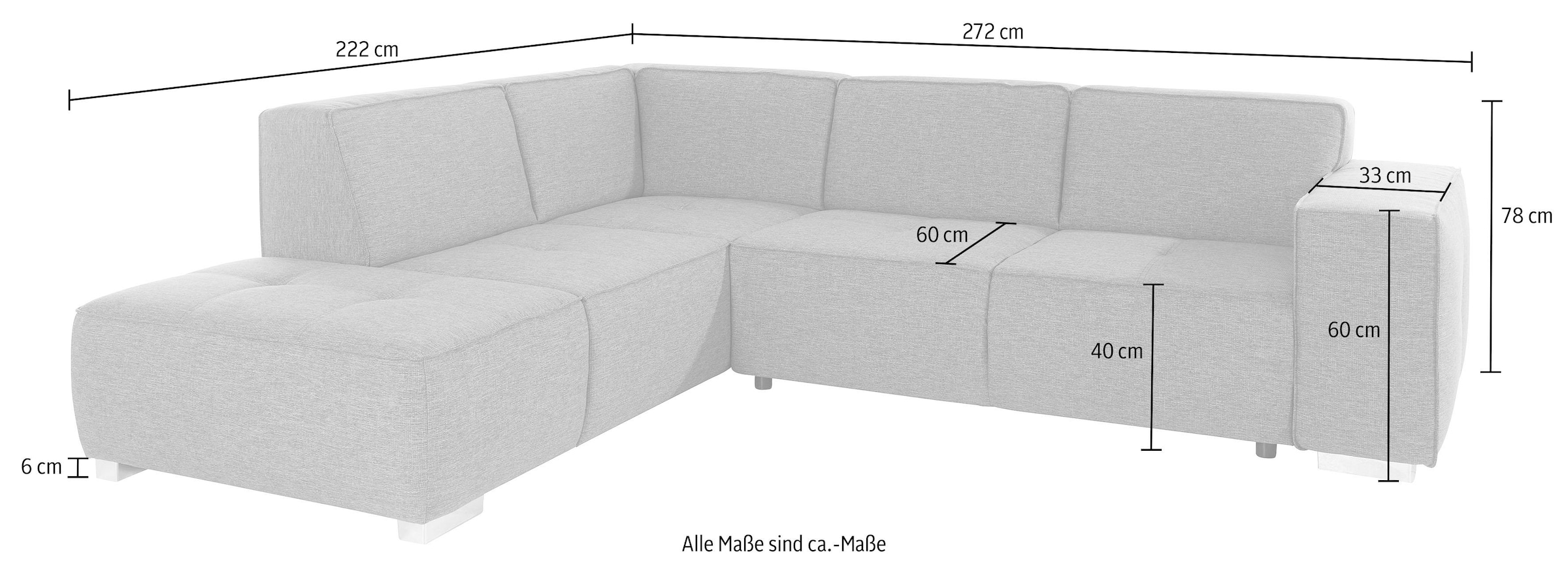 INOSIGN Ecksofa »Sapporo L-Form«, wahlweise Bettfunktion oder Sitztiefenverstellung, Federkern