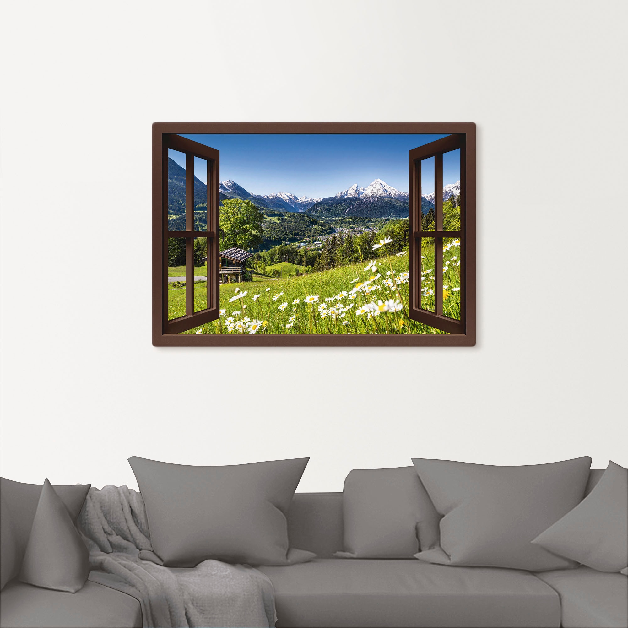 Artland Wandbild »Fensterblick Bayerischen Alpen«, Berge, (1 St.), als Alubild, Outdoorbild, Leinwandbild, Poster, Wandaufkleber