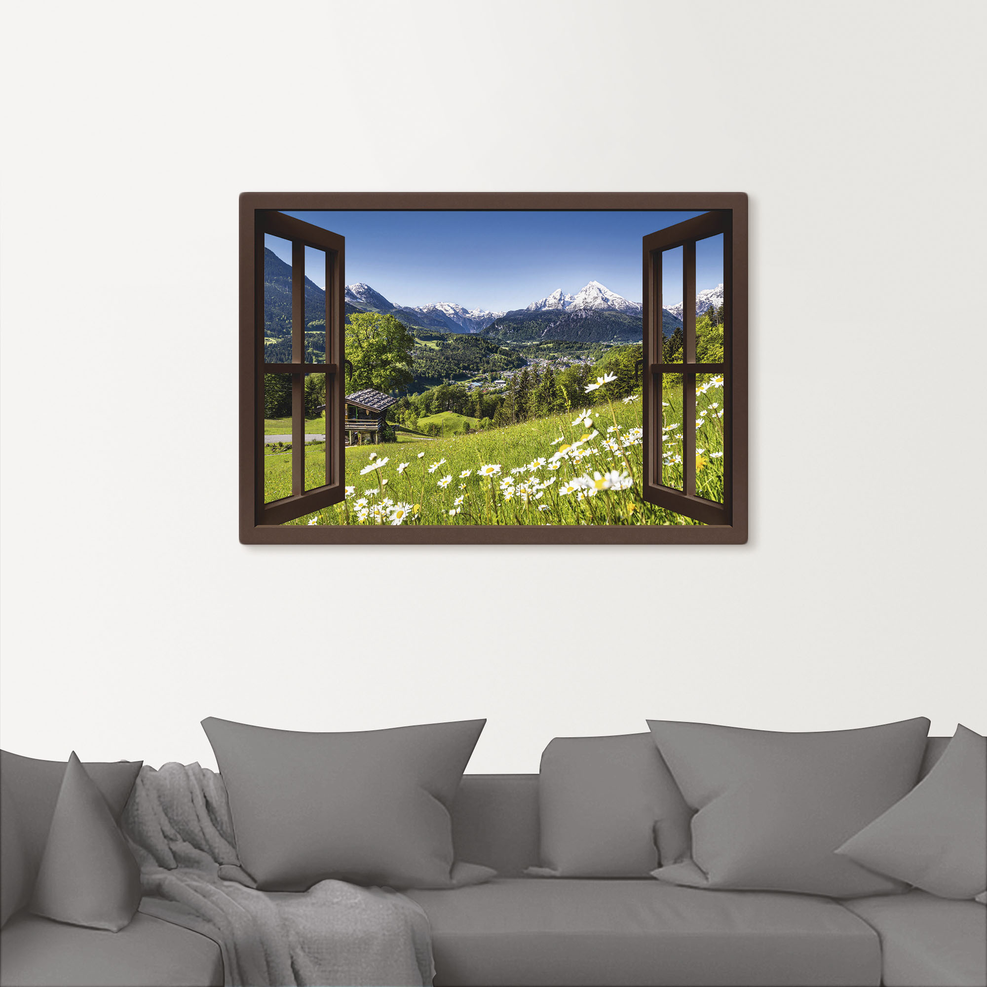 Thumbnail - Artland Wandbild "Fensterblick Bayerischen Alpen", Berge, (1 St.), als Alubild, Outdoorbild, Leinwandbild, Poster, Wanda...