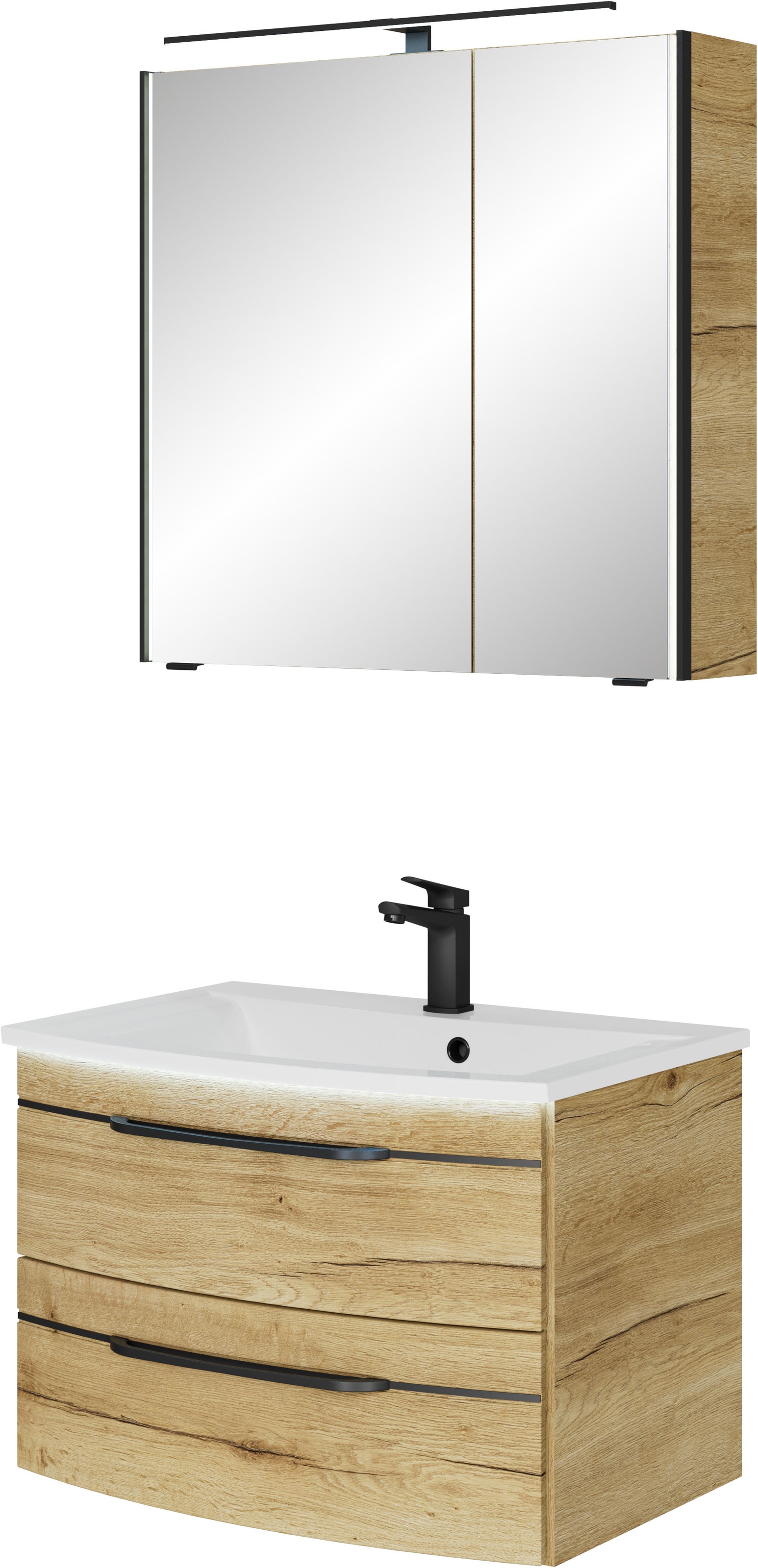 Saphir Badmöbel-Set »Serie 7045 2-teilig Mineralmarmor-Waschtisch mit LED-Spiegelschrank«, (Set, 2 St.), Badezimmer-Set 73,2 cm breit, inkl. Türdämpfer, 2 Türen, 2 Schubladen
