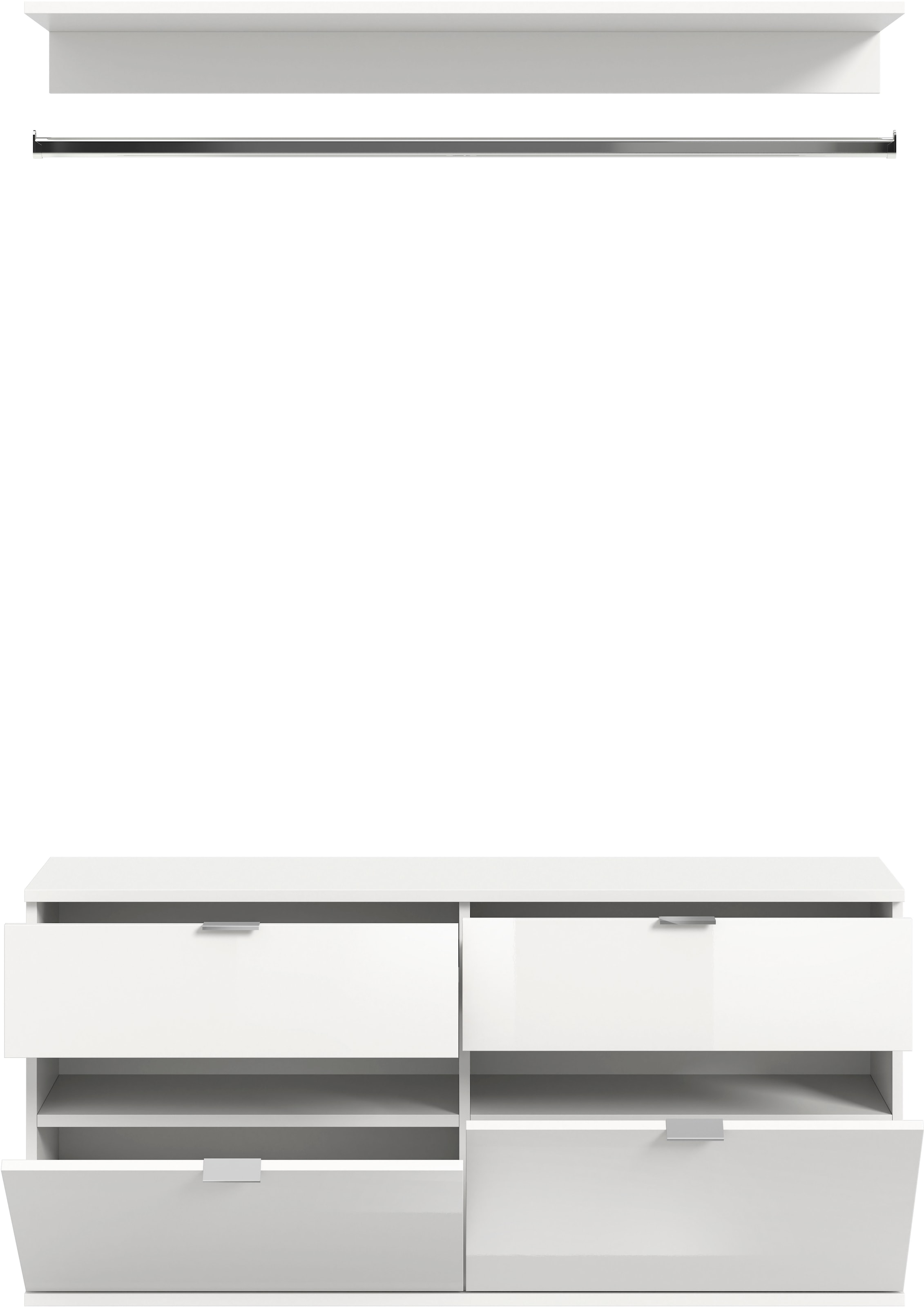 INOSIGN Garderoben-Set »Trondheim, Breite 121 cm, best. aus Kommode, Garderobenstange & Ablage«, (3 St.), Zwischenbauelement für Hochschränke der Serie Trondheim