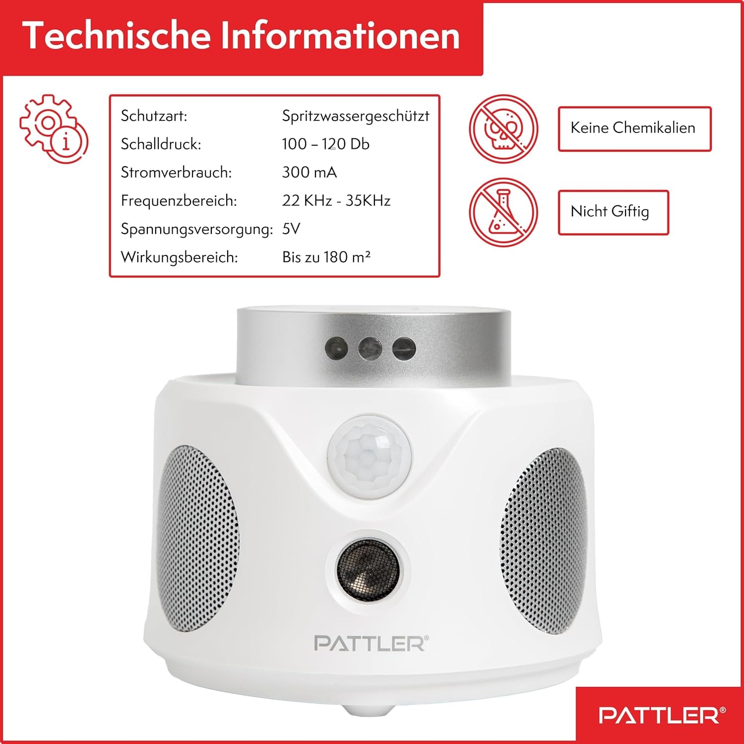 Pattler Ultraschall-Tierabwehr »360° Ultraschall Mäuseabwehr« 1 Gerät