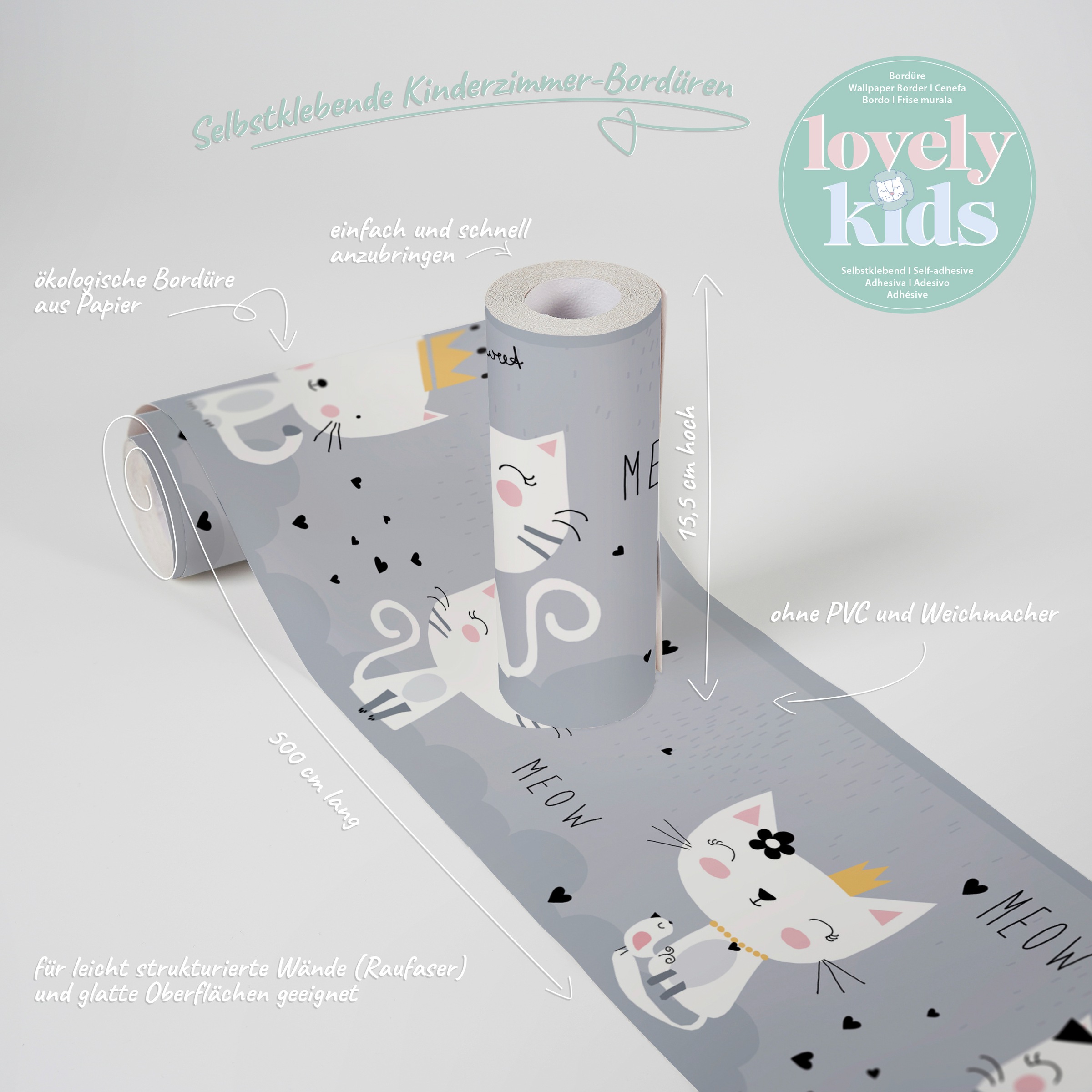 A.S. Création Bordüre »Meow Cats«, Motiv-abstrakt-naturalistisch, Tapete Kinder Bordüre Katzen Borte Wohnzimmer Flur Design Kinderzimmer