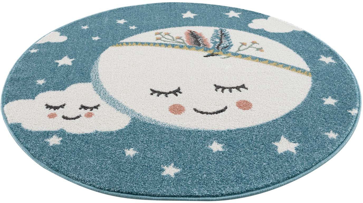 Carpet City Kinderteppich "Anime9383", rund, 11 mm Höhe, Sternen-Teppich mit Mond, Weicher Flor, Pflegeleicht, Kinderzim