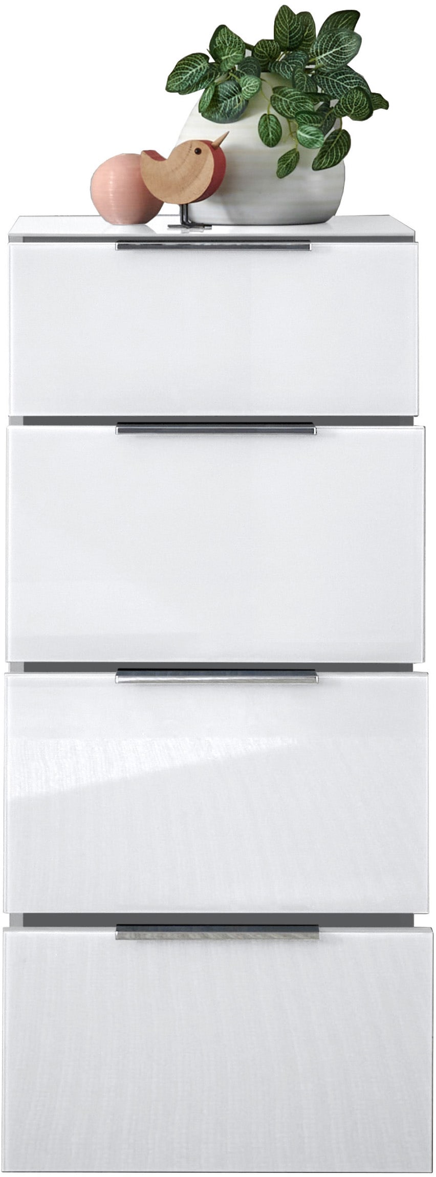HBZ Kommode »Santorin Mehrzweckschrank mit Schubkästen, BxHxT 45x99x40 cm«, (1 St.), Mit 4 Schubkästen mit Softclose, Glasfront und Glasoberboden
