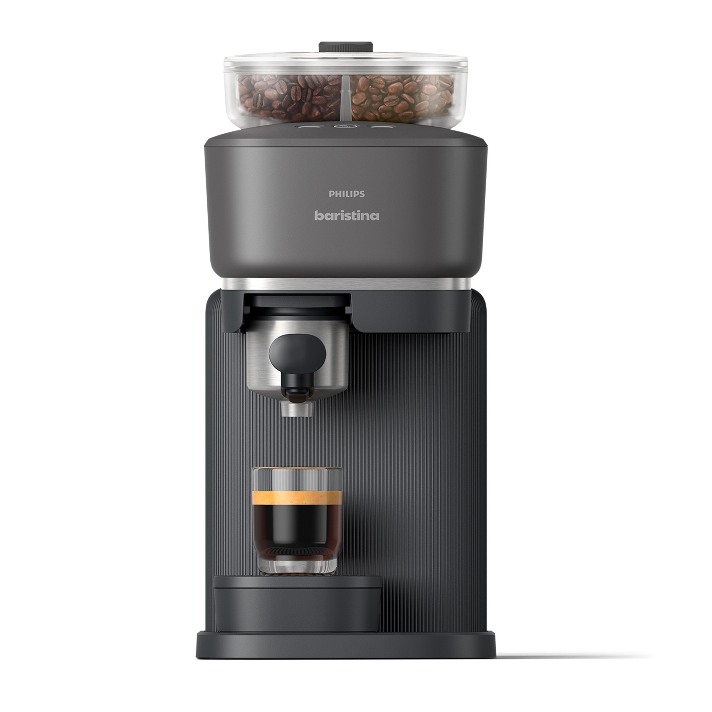 PHILIPS baristina Espressomaschine »mit Bean swap BAR320/60 mit Mahlwerk für ganze Bohnen«, Doppelter Bohnenbehälter, 16 bar Pumpendruck, Schwarzgrau
