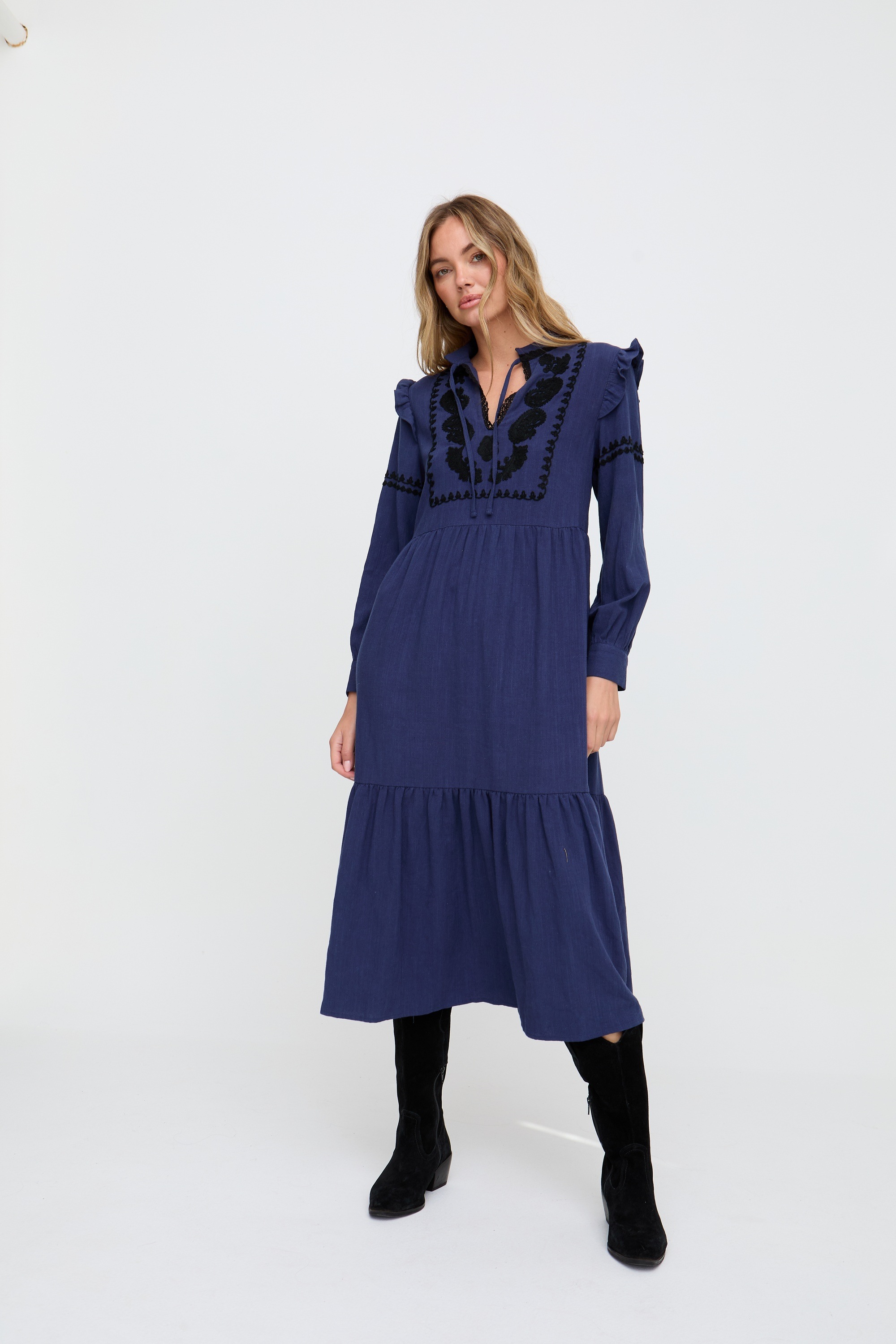 RAFFYA Midikleid "Lulu Embroidered Maxi Dress Damen" günstig online kaufen