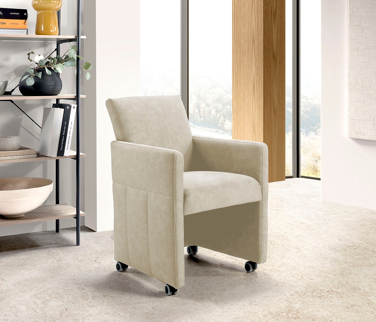 exxpo - sofa fashion Esszimmersessel, Loungesessel auf Rollen, schmale Arml günstig online kaufen