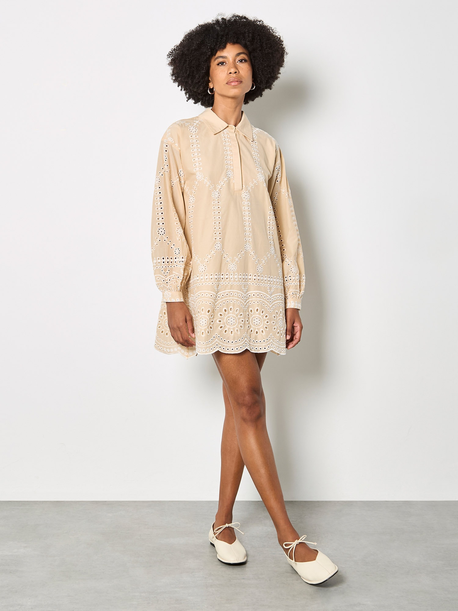 Apricot Minikleid "Minikleid aus Baumwolle" mit Stickerei