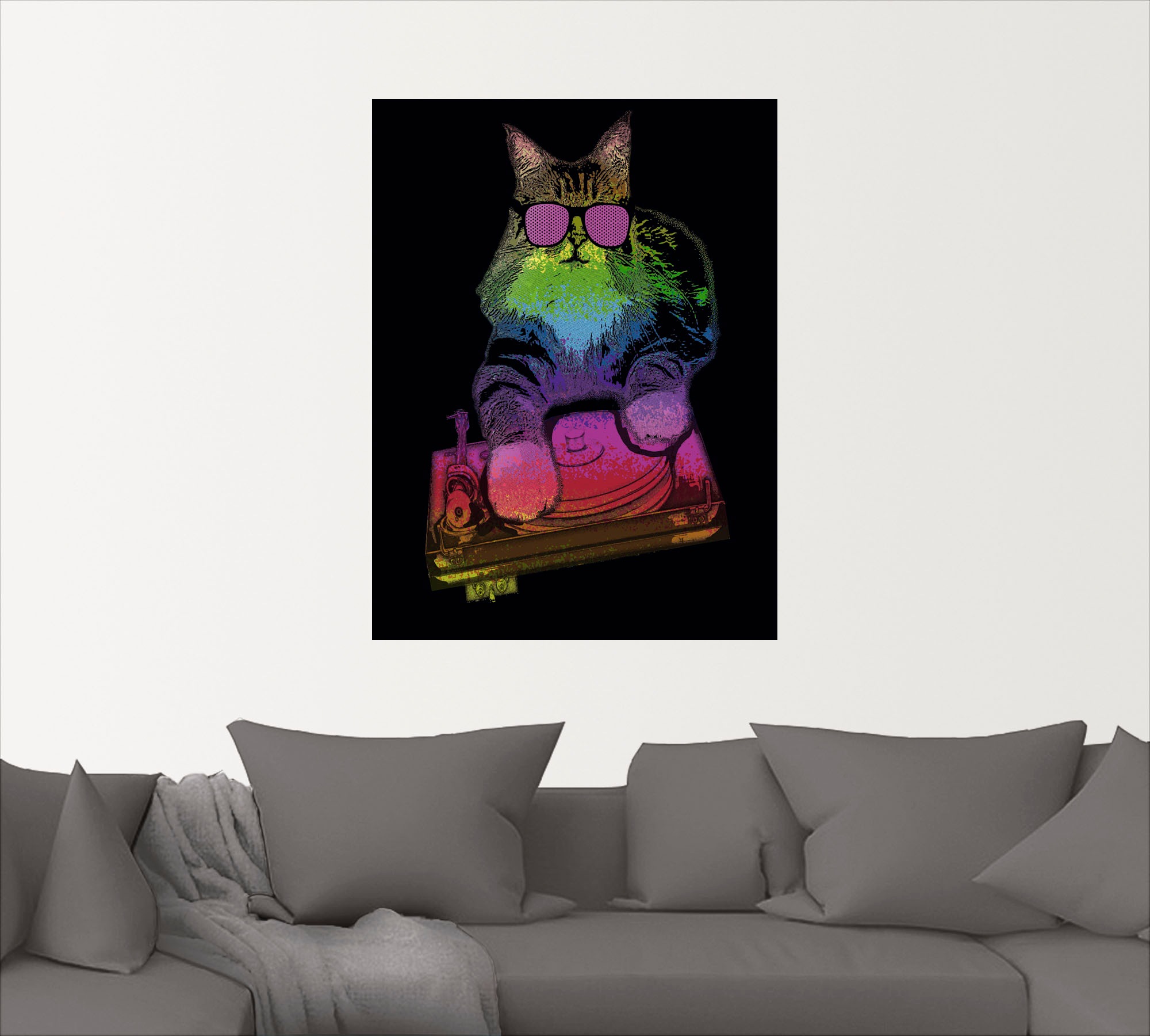 Artland Wandbild »Witzige DJ Katze Party Musik«, Humor, (1 St.), als Alubild, Leinwandbild, Wandaufkleber oder Poster in versch. Größen