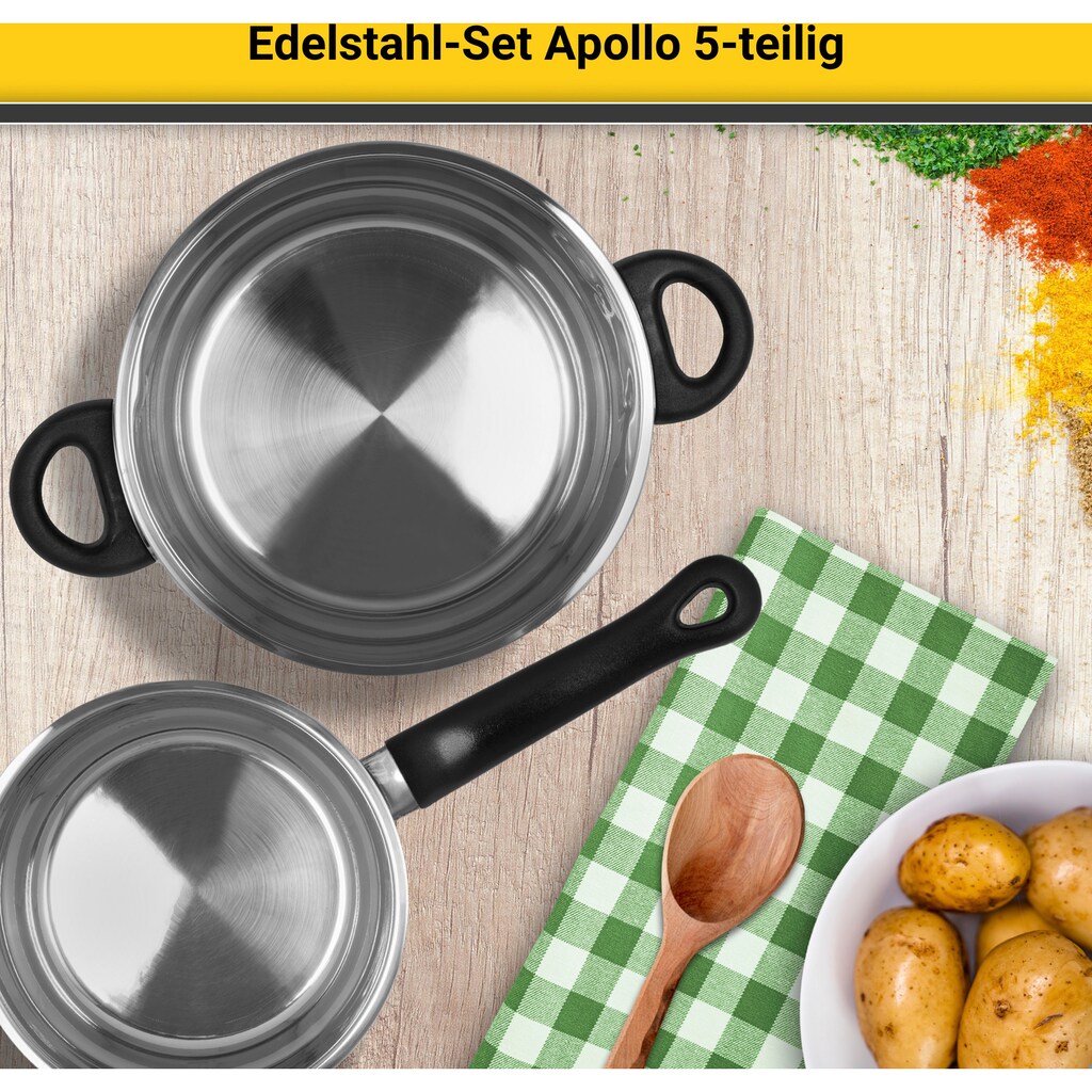 Krüger Topf-Set »Apollo«, Edelstahl, (Set, 9 tlg., 1 Bratentopf Ø 16/20 cm, 1 Fleischtopf Ø 16/20 cm, 1 Stieltopf Ø 16 cm)