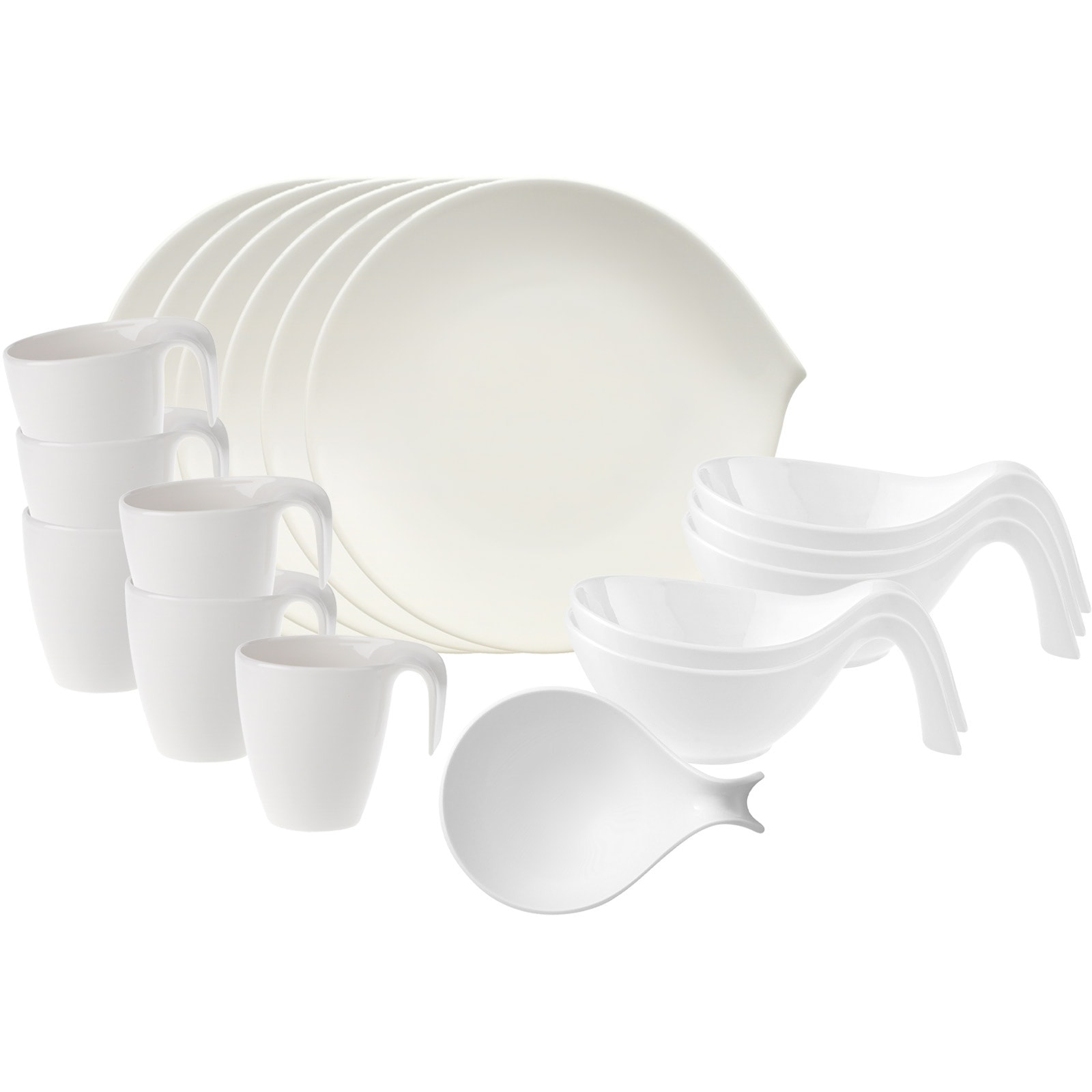 Villeroy & Boch Geschirr-Set "Brunch-Set Flow 18er Set weiß" Spülmaschinengeeignet, Mikrowellenfest
