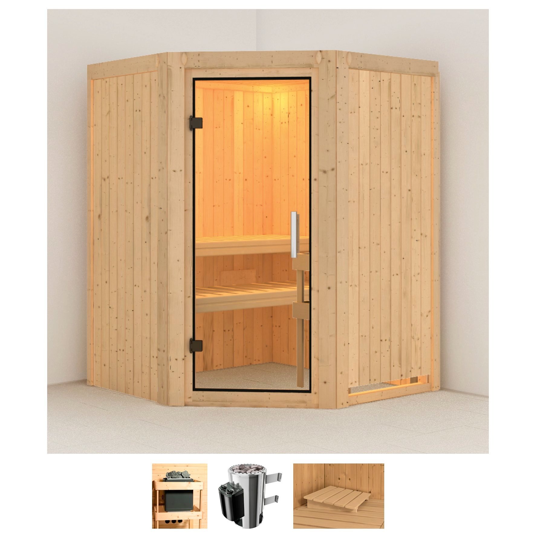 KARIBU Sauna "Nanna", Saunaofen, integrierte Steuerung, 3,6 kW, beige, Saunen, Ofen 3,6 kW intgr. Strg