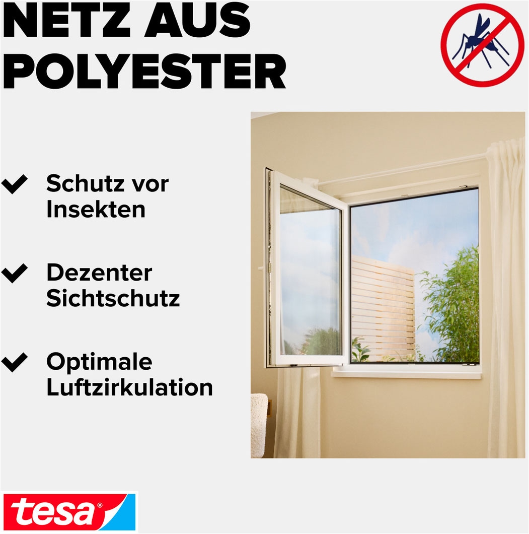 tesa Fliegengitter-Gewebe »Klett Fliegengitter für Fenster - Insektenschutz« Packung, Fliegennetz, Klettband, 1 Stk. tlg. Fliegen Netz - 100 cm x 100 cm