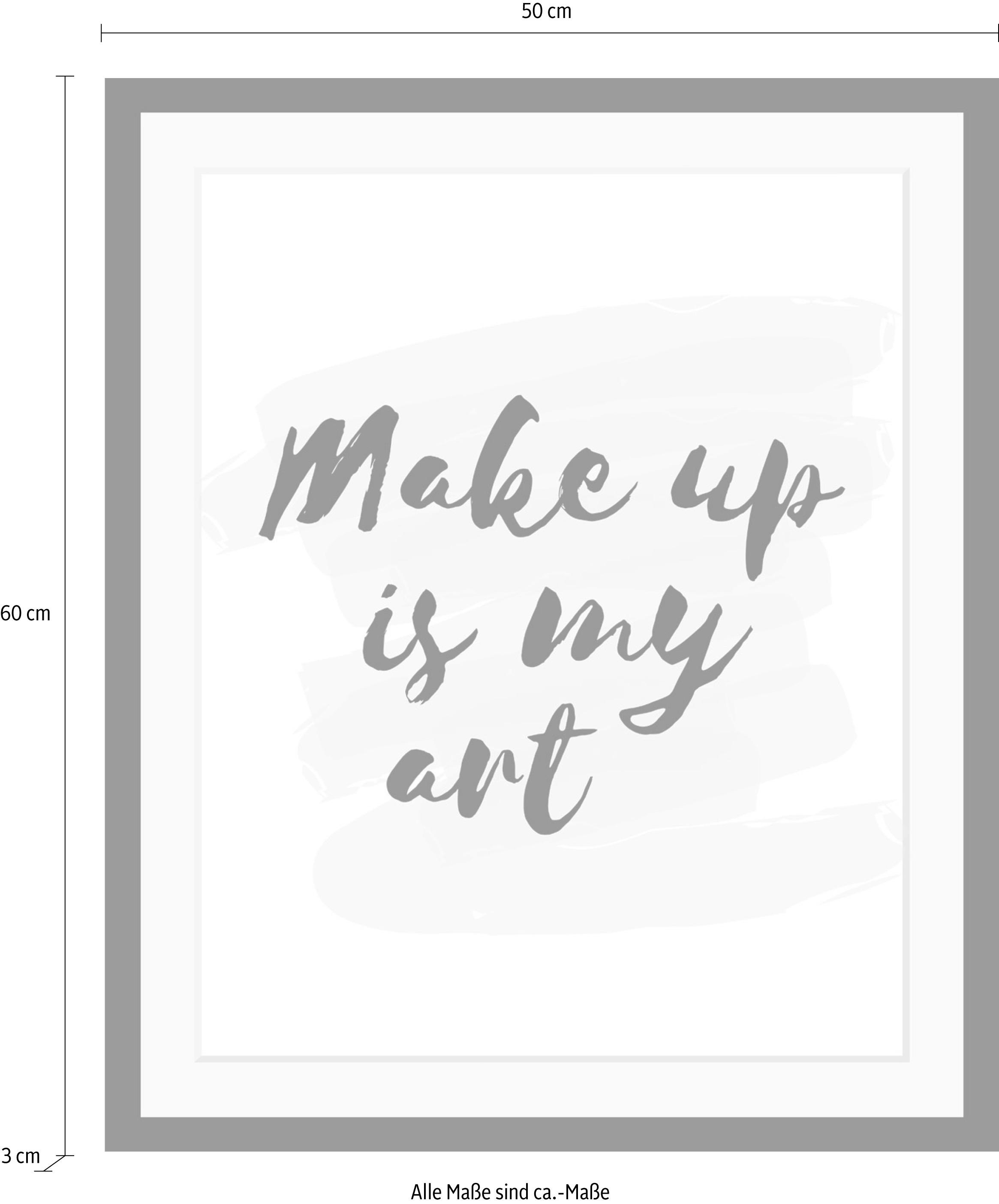 queence Bild »Make up«, Schwarz-Weiß-Schriftzug-Motivationsbilder-Fashion-Frau, HD Premium Poster-Druck inkl. Holzrahmen