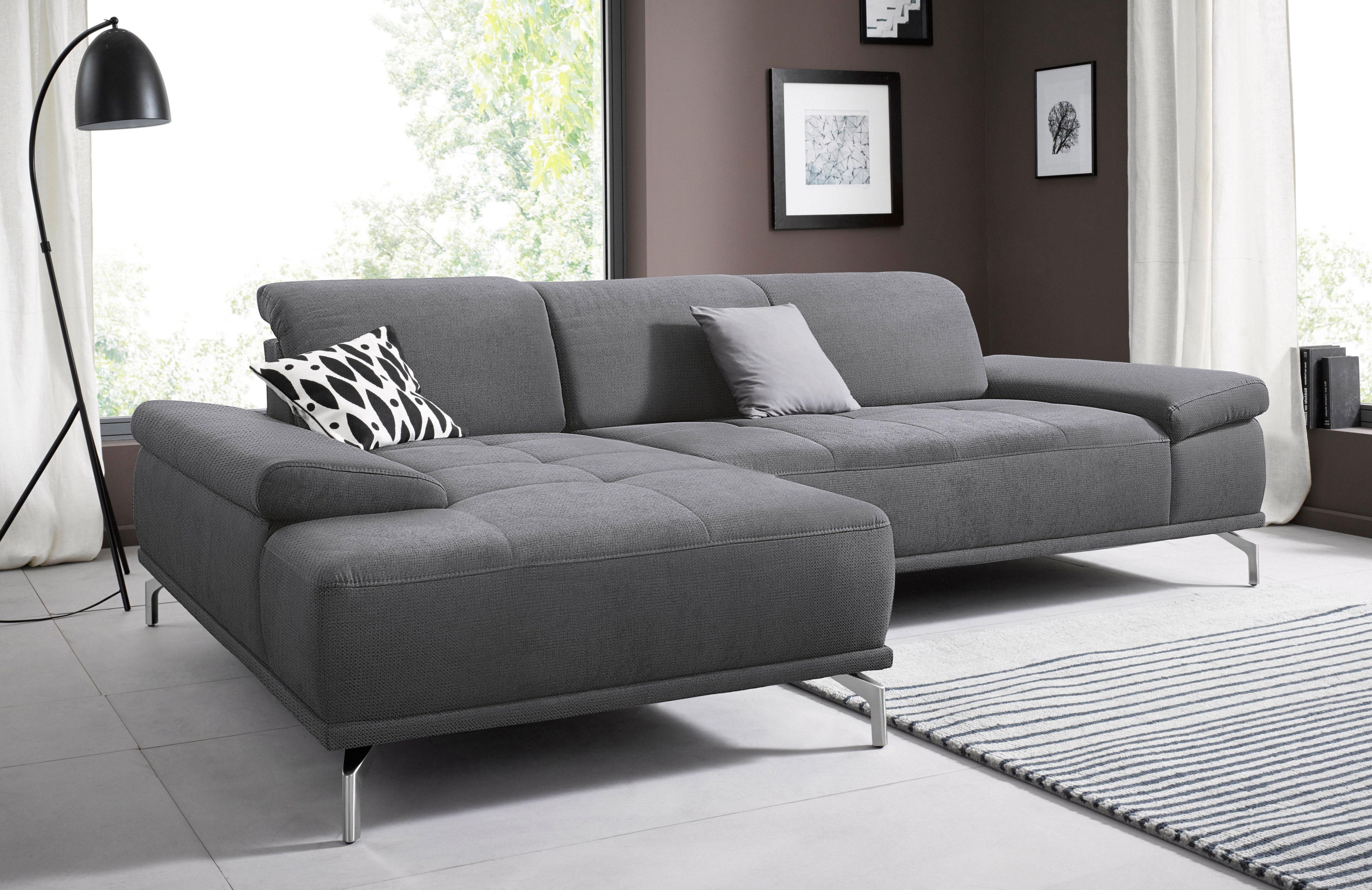 OTTO home Ecksofa "Caluna, L-Form, B:280cm, Federkern, in Stoff und Leder" Inkl.Sitztiefenverstellung, wahlweise mit Kopf- und Armteilverstellung