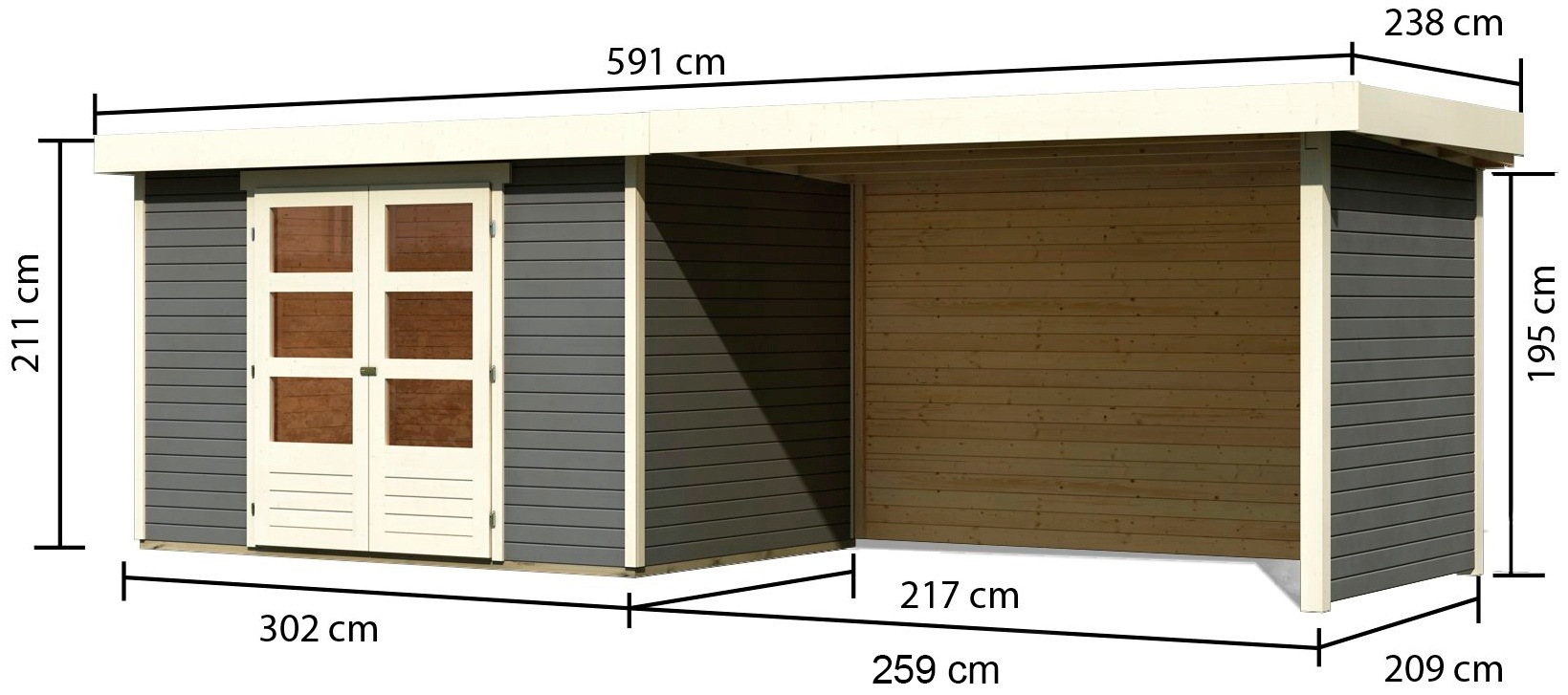 Karibu Gartenhaus »Askola 4«, mit Anbaudach, Seiten- und Rückwand