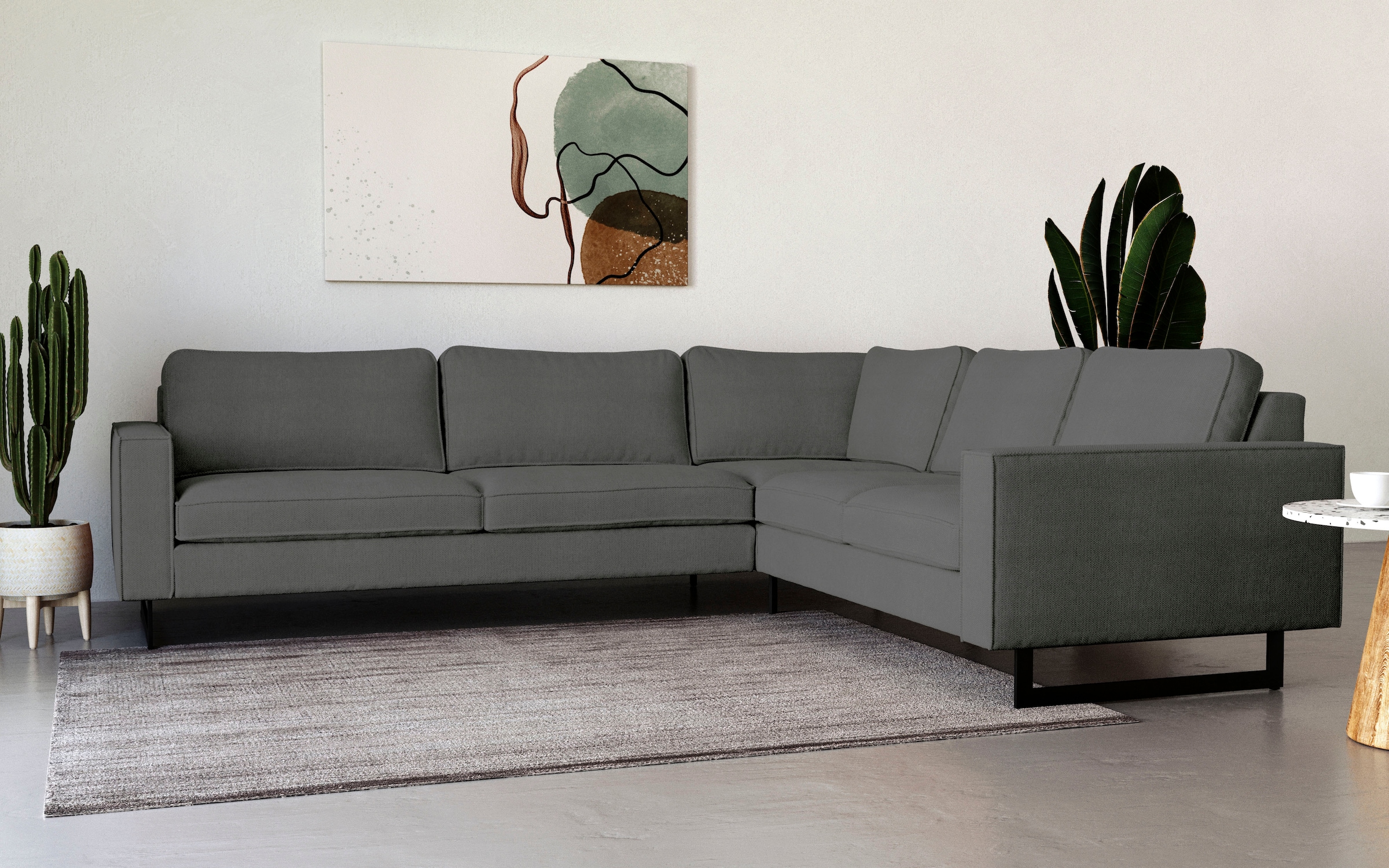 Places of Style Ecksofa »Pinto, XXL, 250/290 cm, langer Schenkel, Ottomane«, Cord, Chenille, Lederoptik, mit Keder, Metallfüße, Wellenunterfederung