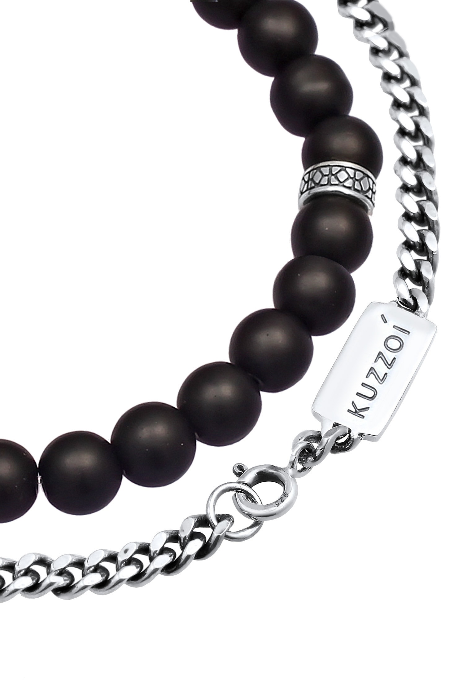 Kuzzoi Armreif »Armband Herren Set Panzer Onyx Perlen 925 Silber«