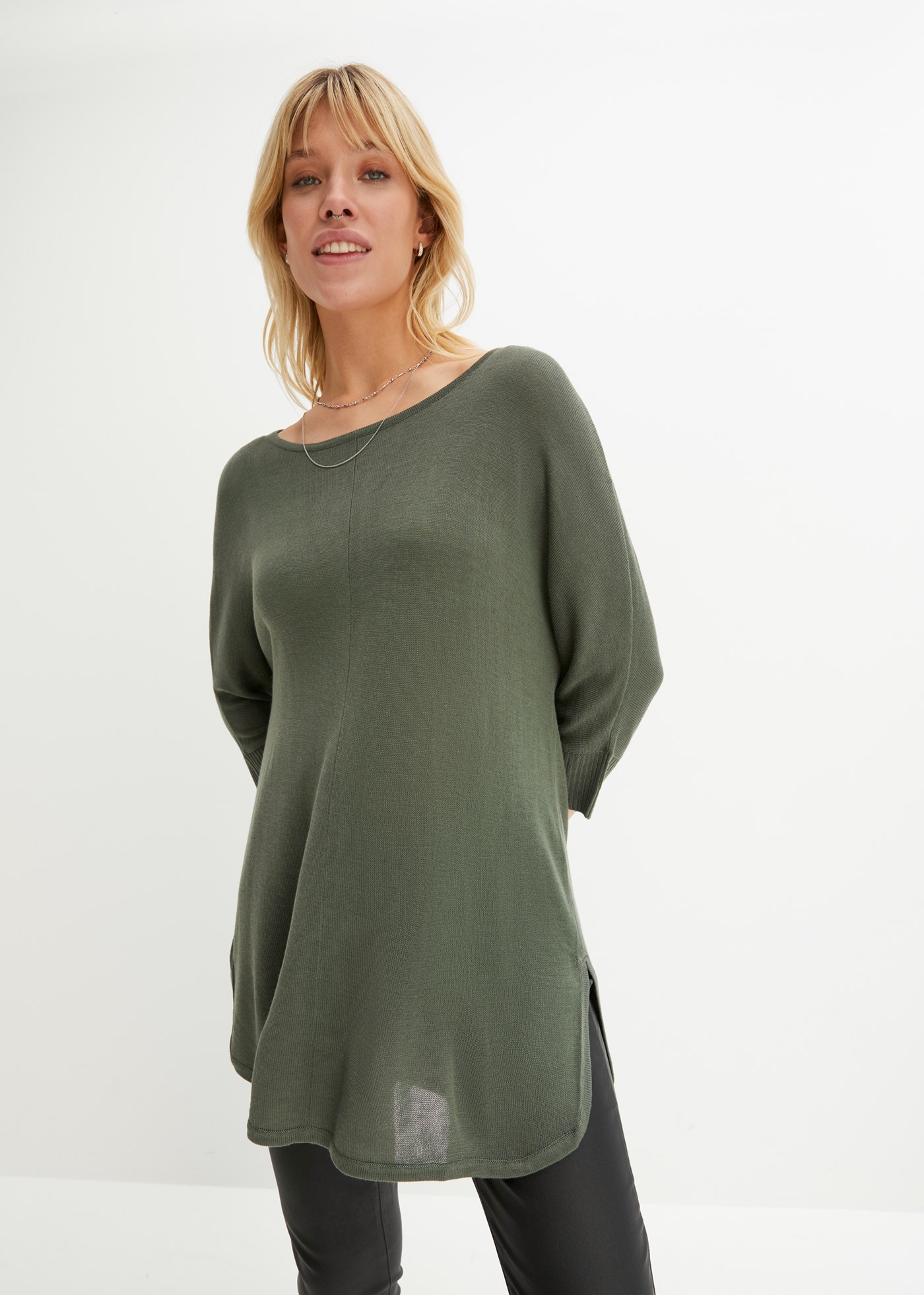bonprix Strickpullover "Feinstrickpullover mit 3/4 Arm" aus Polyacryl und V günstig online kaufen