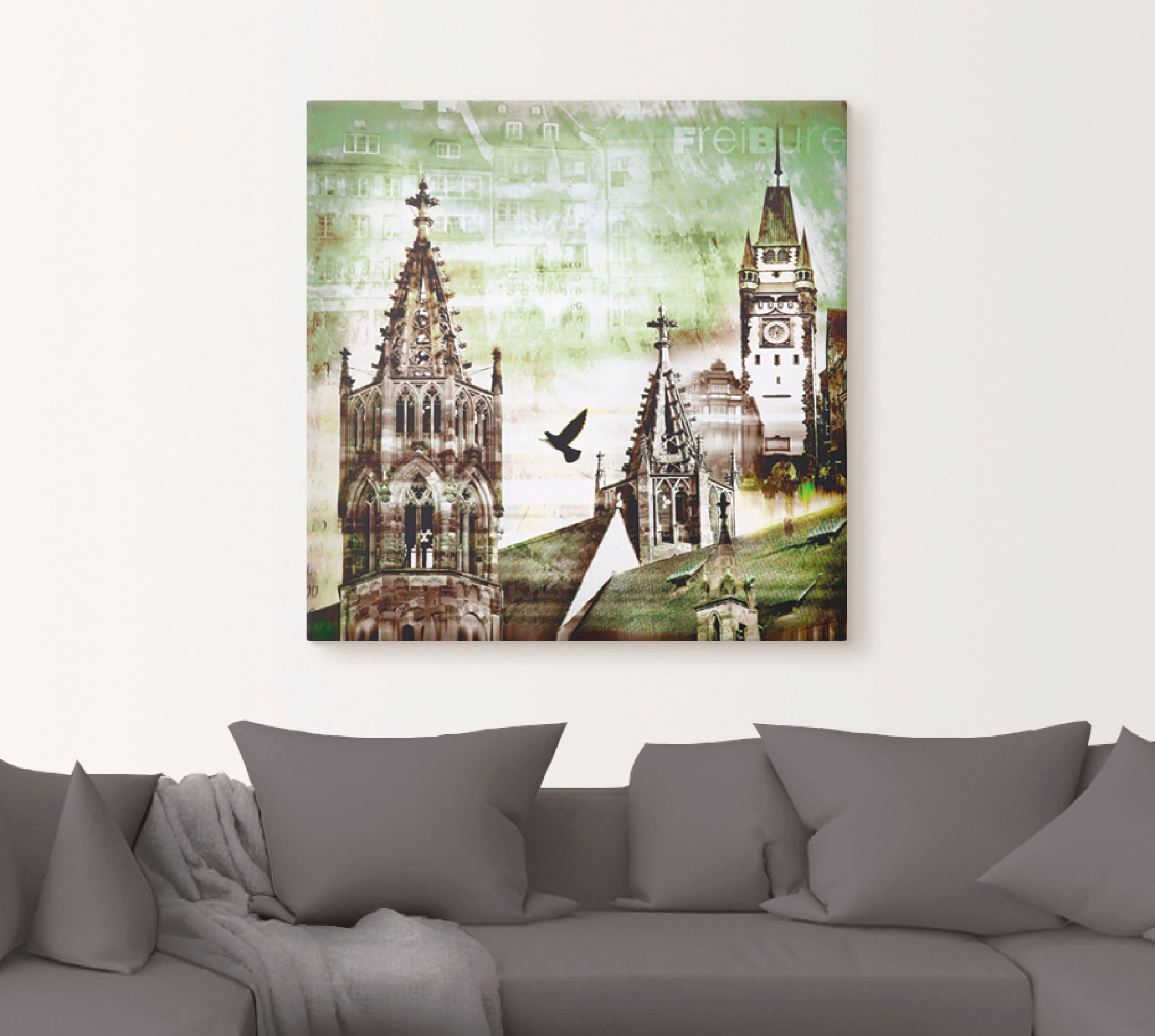 Artland Poster »Freiburg Skyline Abstrakte Collage«, Architektonische Elemente, (1 St.), als Leinwandbild, Wandaufkleber oder Poster in versch. Größen