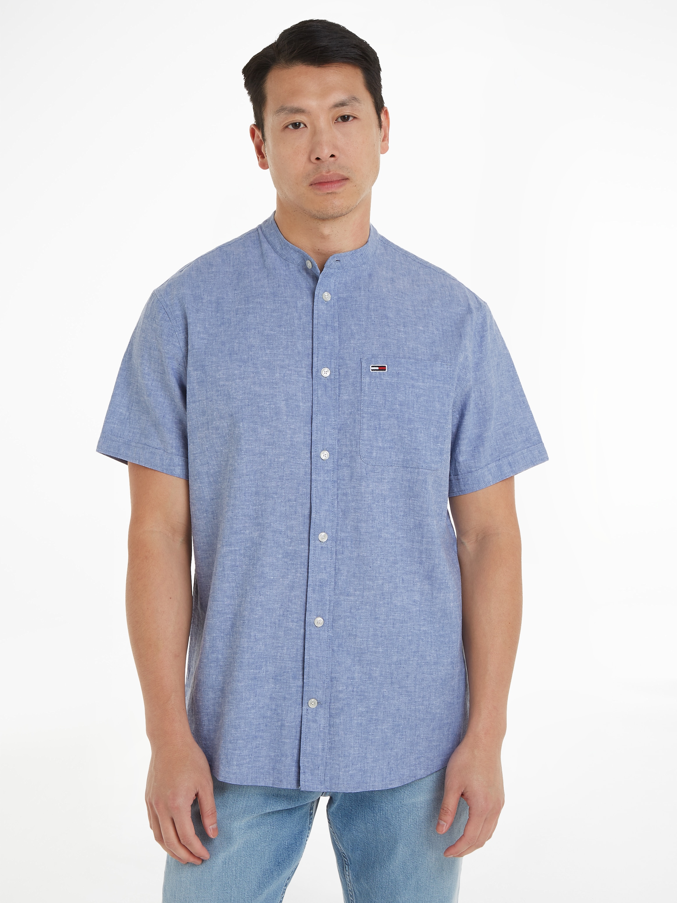 Tommy Jeans Kurzarmhemd "TJM REG MAO LINEN BLEND SS SHIRT", in melierter Optik