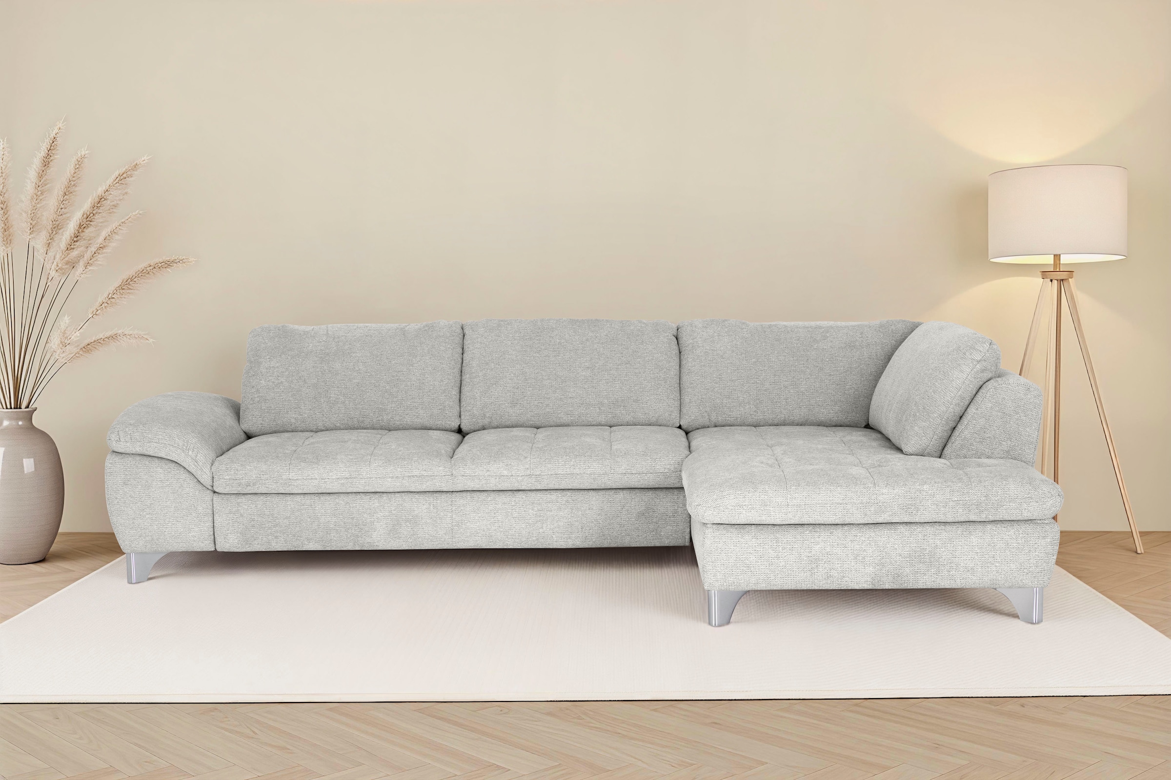 Die PlanBar Ecksofa "Ottomane MP-IN14007 L-Form, Breite 306 cm" wahlweise mit Schlaffunktion und verstellbaren Kopfstützen