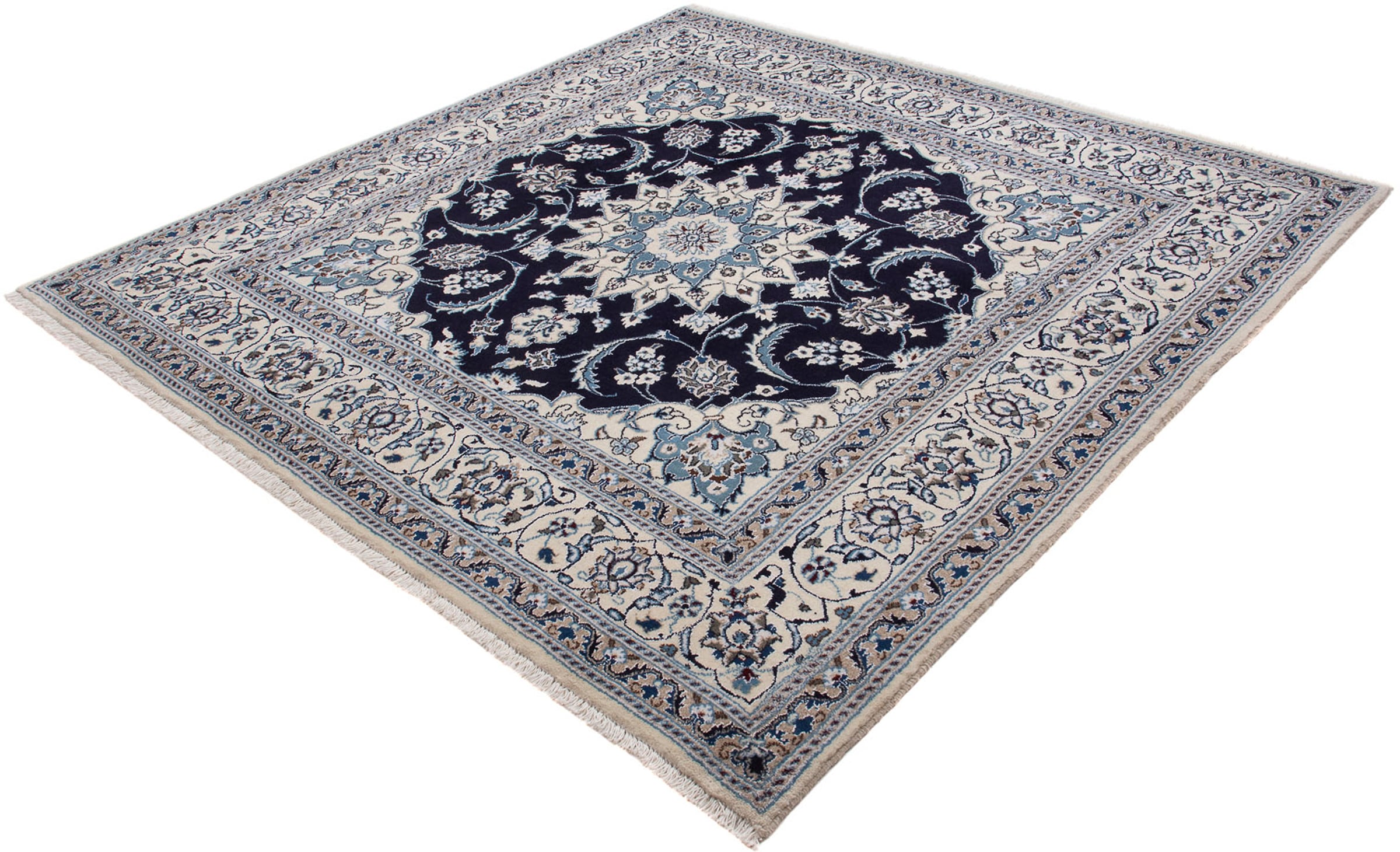 morgenland Orientteppich "Perser - Nain quadratisch - 198 x 192 cm - dunkelblau", quadratisch, 10 mm Höhe, Wohnzimmer, H