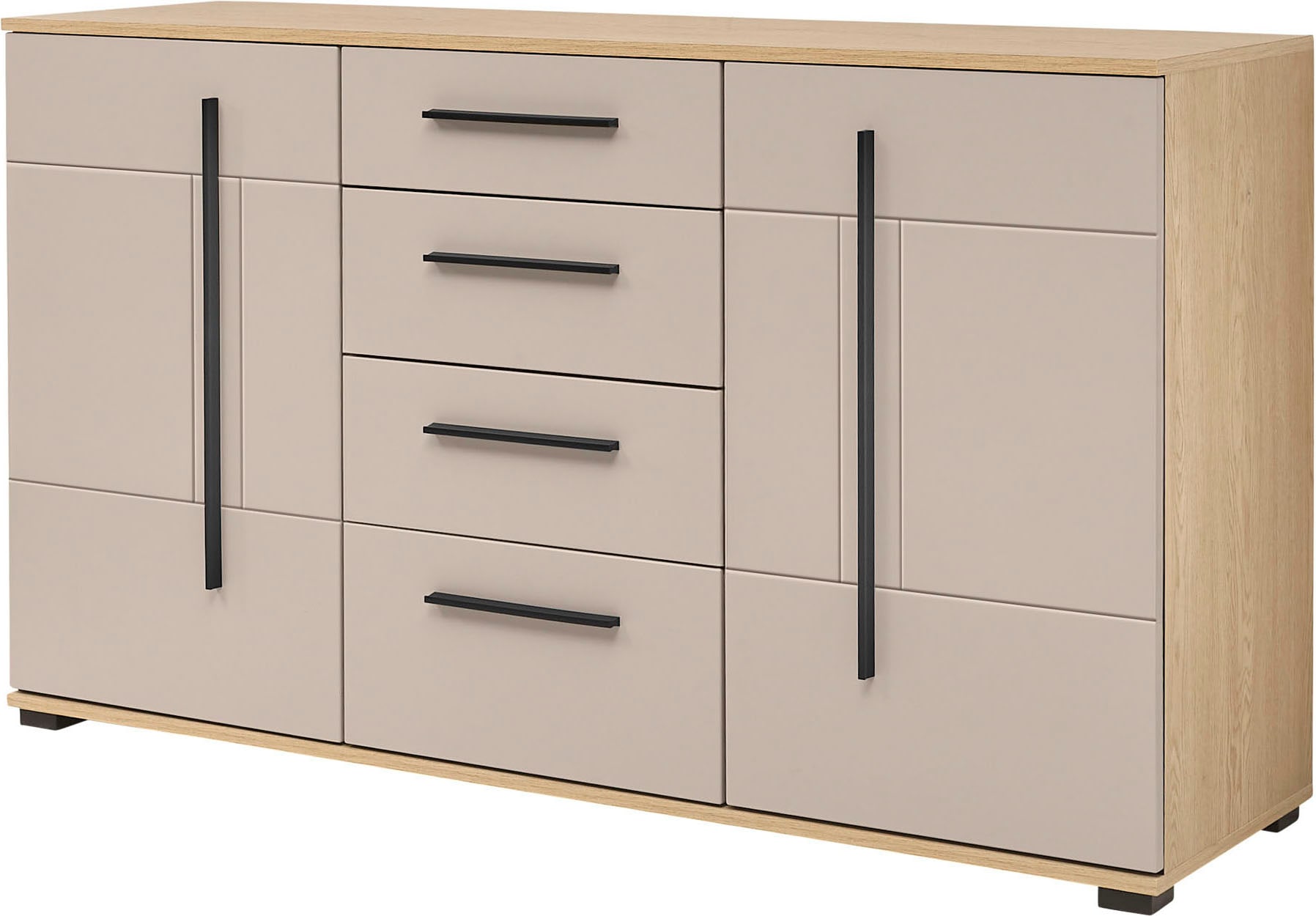 Home affaire Sideboard "Cantara, moderner Schrank, Kommode in Eiche Evoke, Weiß oder Kaschmir" schwarze Stangengriffe, ausreichend Stauraum, vielseitig einsetzbar