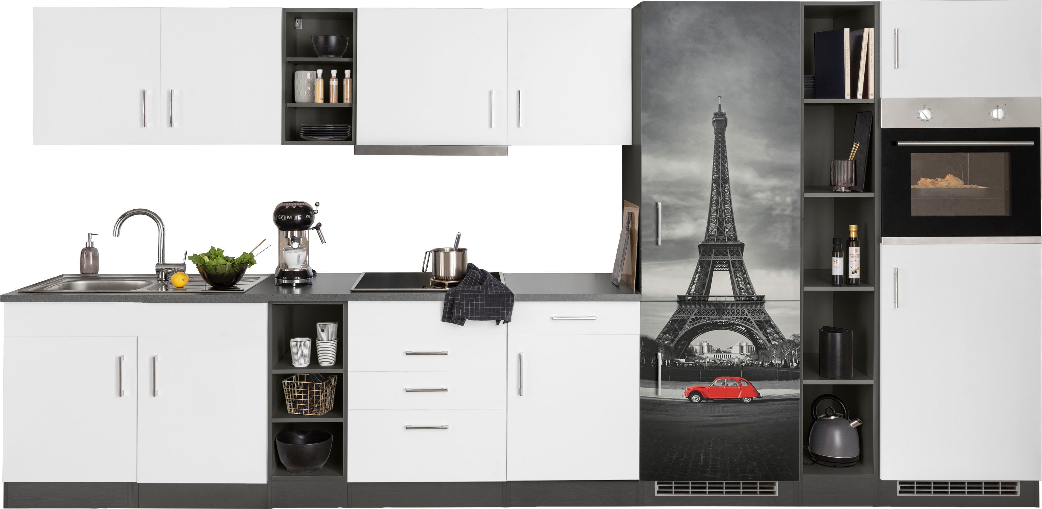 KOCHSTATION 1100000002199 "KS-Paris - Küchen mit einzigartigen Fotomotiven auf den Fronten" Breite 390 cm, wahlweise mit E-Geräten und Induktion
