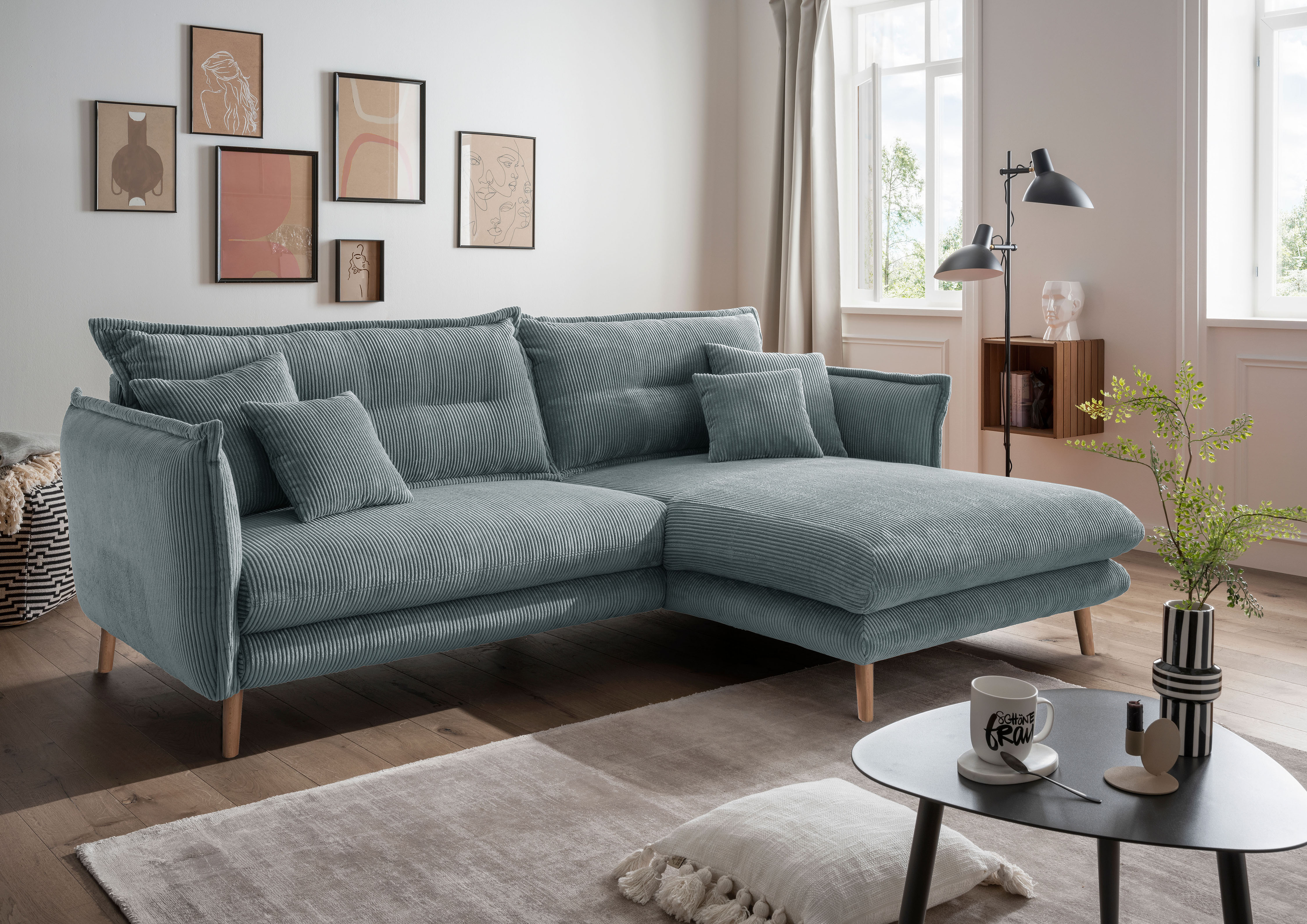 Home affaire Ecksofa "Levke, 255 x 180 cm, modern und bequem" zwei verschiedene Fußfarben wählbar