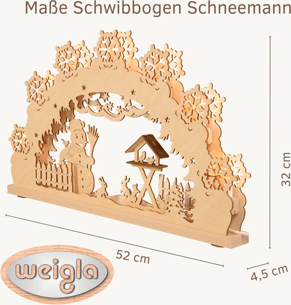 Weigla LED Schwibbogen »Schneemann, Lichterbogen aus Holz NATUR-BRAUN«, Erzgebirge garantiert, Weihnachtsdeko Innen, Weihnachtsbeleuchtung
