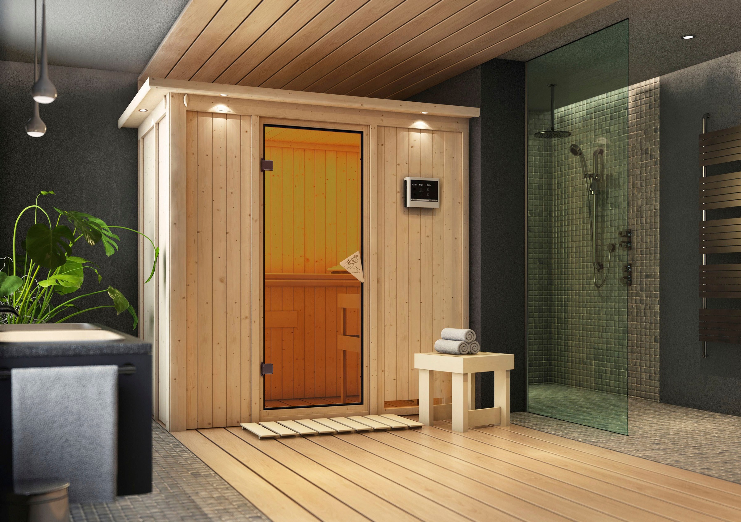 Karibu Sauna »Vada« Set,  Ofen 9 KW externe Strg easy