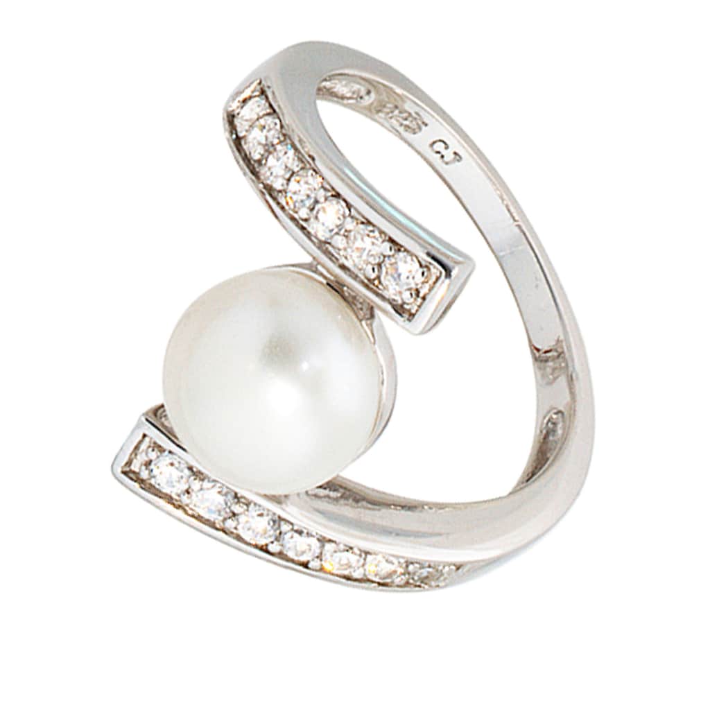 JOBO Perlenring »Ring mit Perle und Zirkonia«, 925 Silber rhodiniert