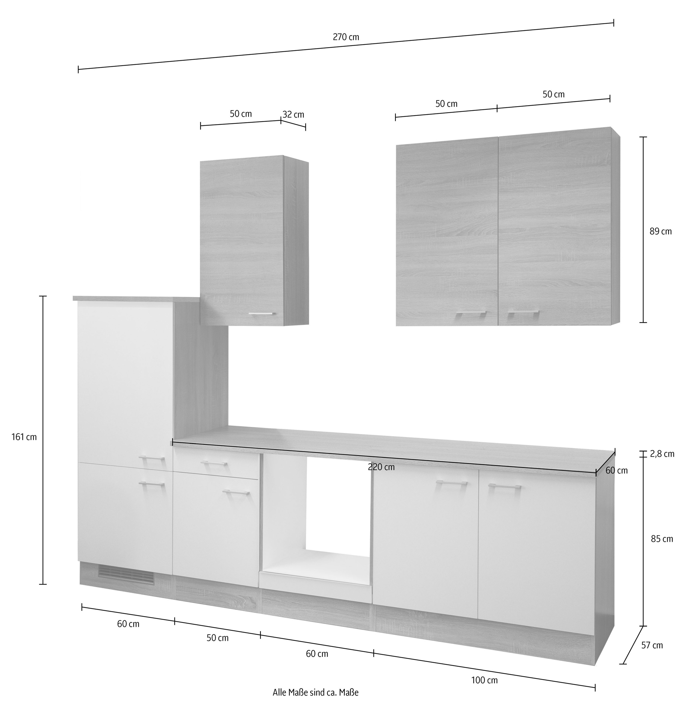 Flex-Well Küchenzeile »L-270-2206-000-SAMOA«, (L-270-2206-000-SAMOA), Gesamtbreite 270 cm