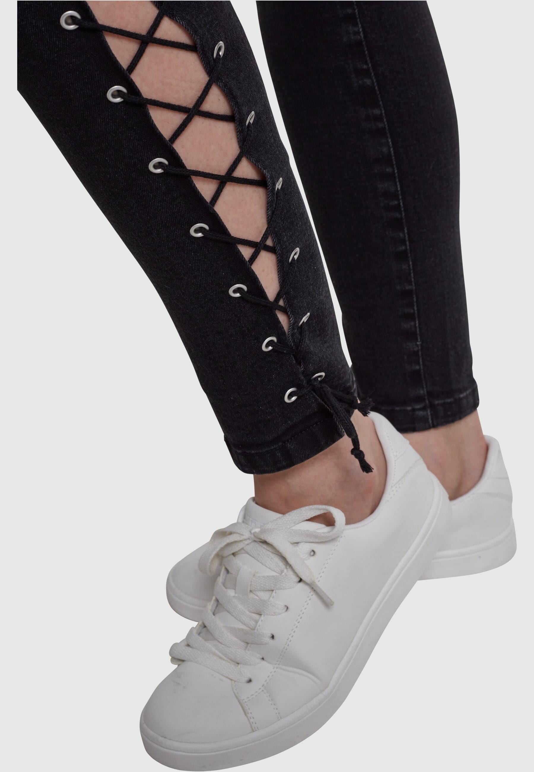 URBAN CLASSICS Bequeme Jeans »Urban Classics Damen Ladies Denim Lace Up Skinny Pants«, (1 tlg.)