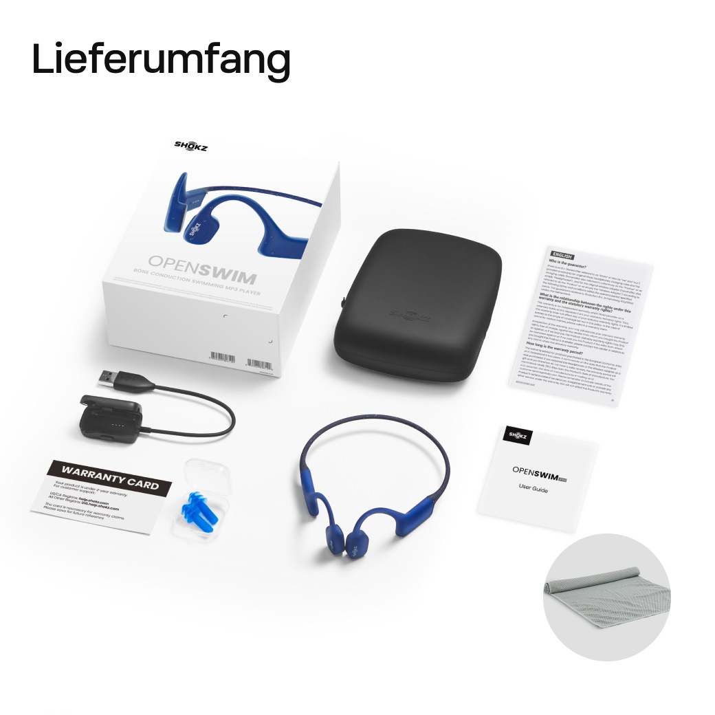 Shokz Open-Ear-Kopfhörer »OpenSwim + Cooling Towel«, integrierter MP3-Player und 4 GB Speicher