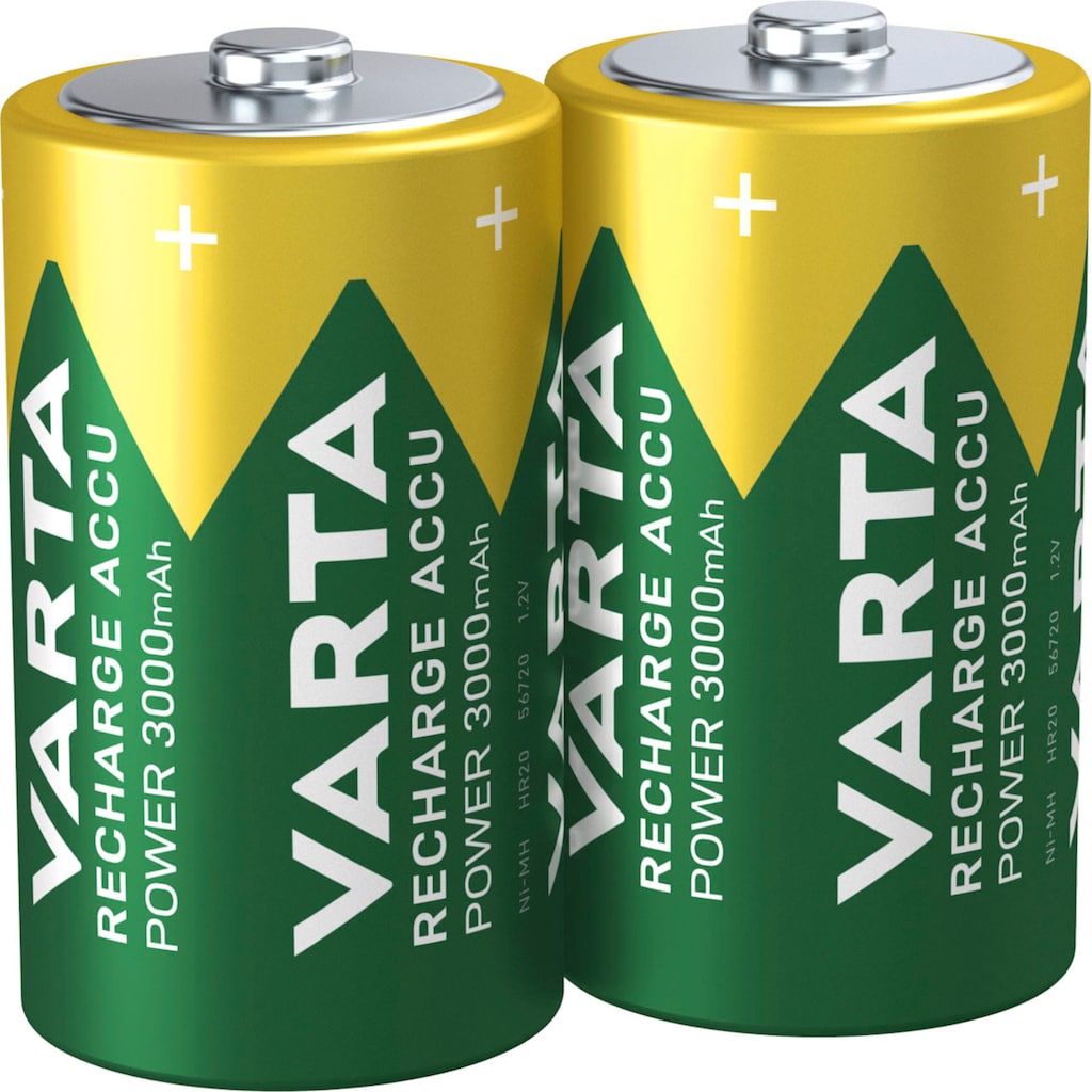 VARTA Batterie »RECHARGE ACCU Power vorgeladener D Mono NiMH Akku (2er Pack, 3000mAh)«, 1,2 V, (2 St.)