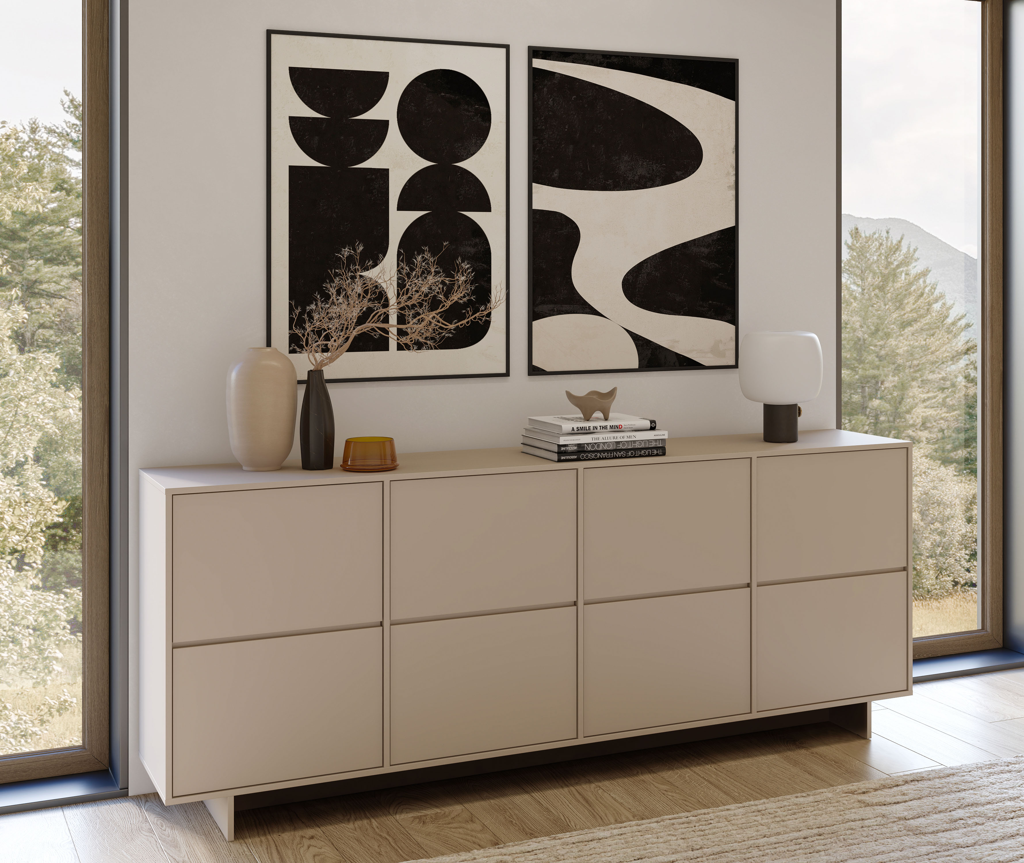 OTTO home Sideboard "Tatami, Stilvolle, moderne grifflose Kommode 4 Türen, Breite 220cm" Anrichte mit viel Stauraum, Böden verstellbar, push-to-open-Funktion