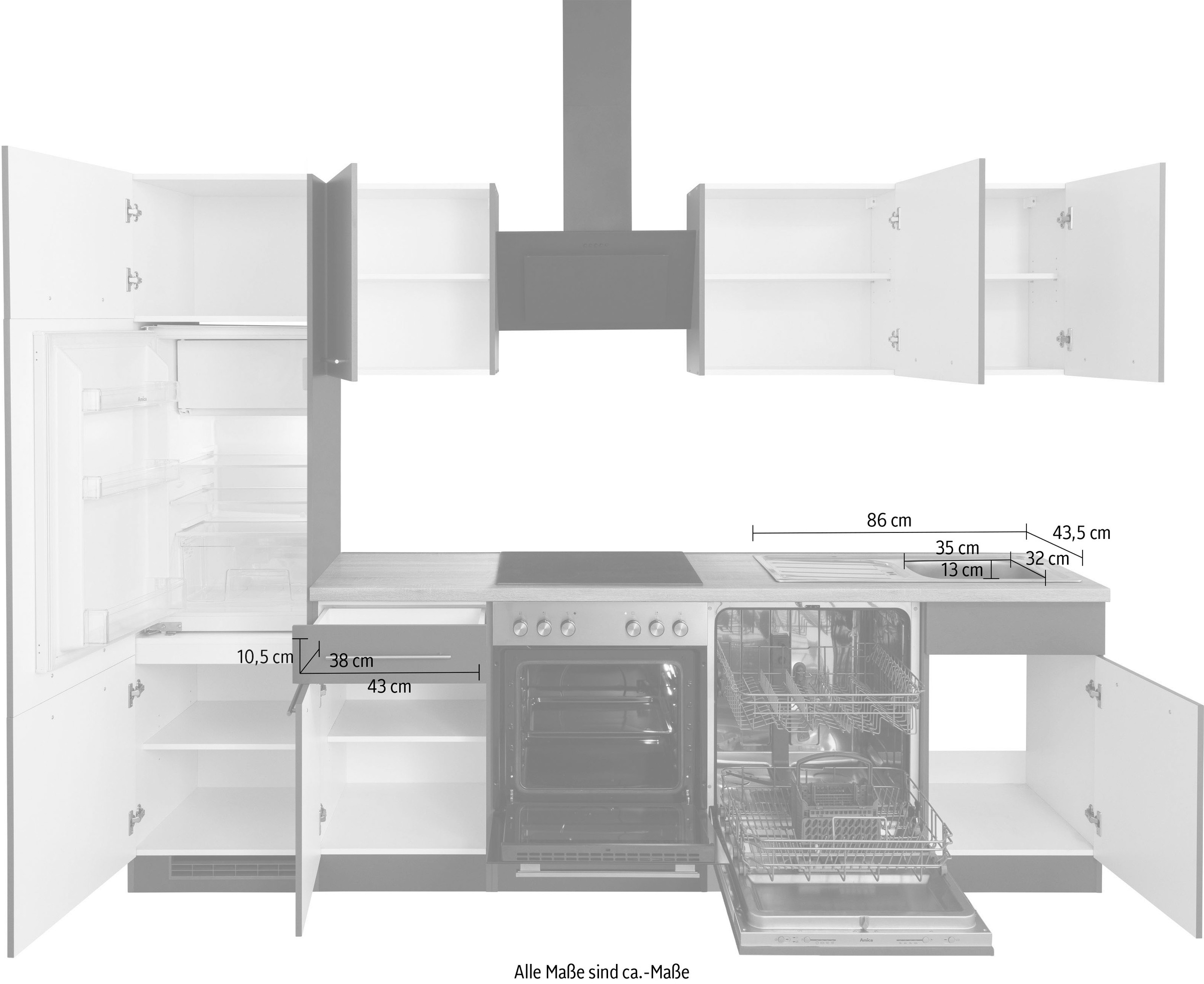 wiho Küchen Küchenzeile »Unna«, ohne E-Geräte, Breite 280 cm