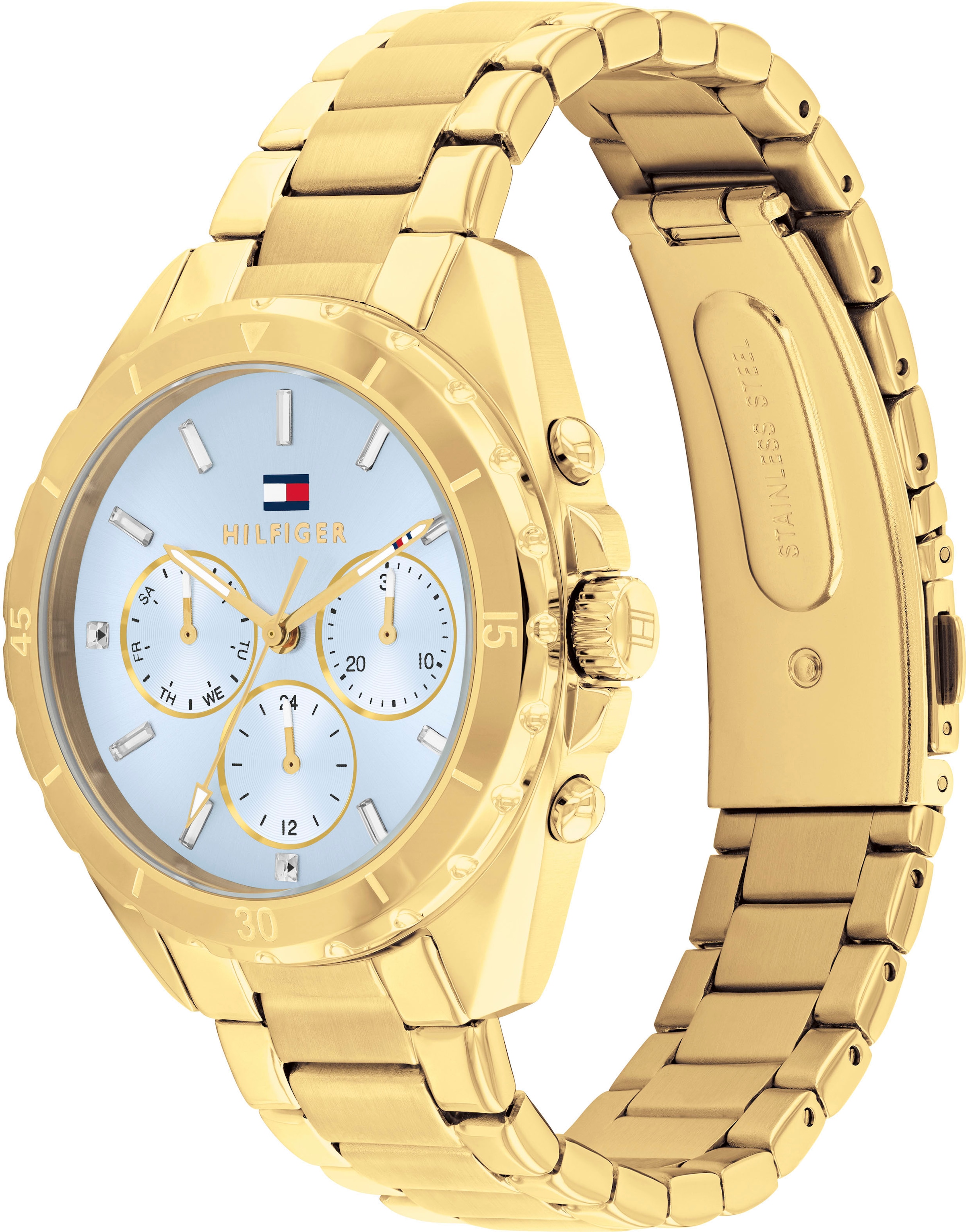 Tommy Hilfiger Multifunktionsuhr »MELLIE«, Quarzuhr, Armbanduhr, Damenuhr, Edelstahlarmband, analog, Glassteine